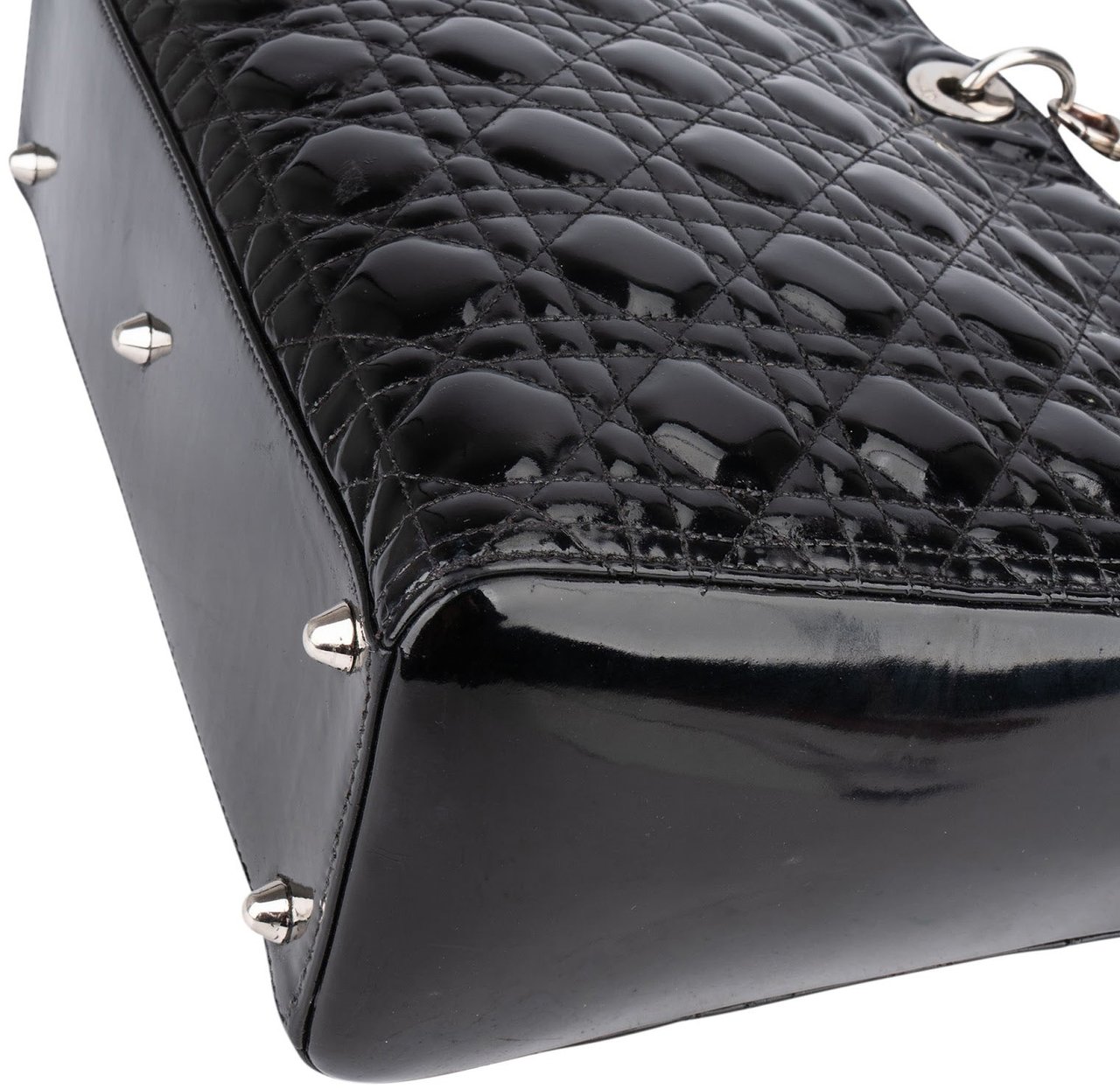 Dior Christian Dior Quilted Patent Leather Lady Dior Handbag Zwart