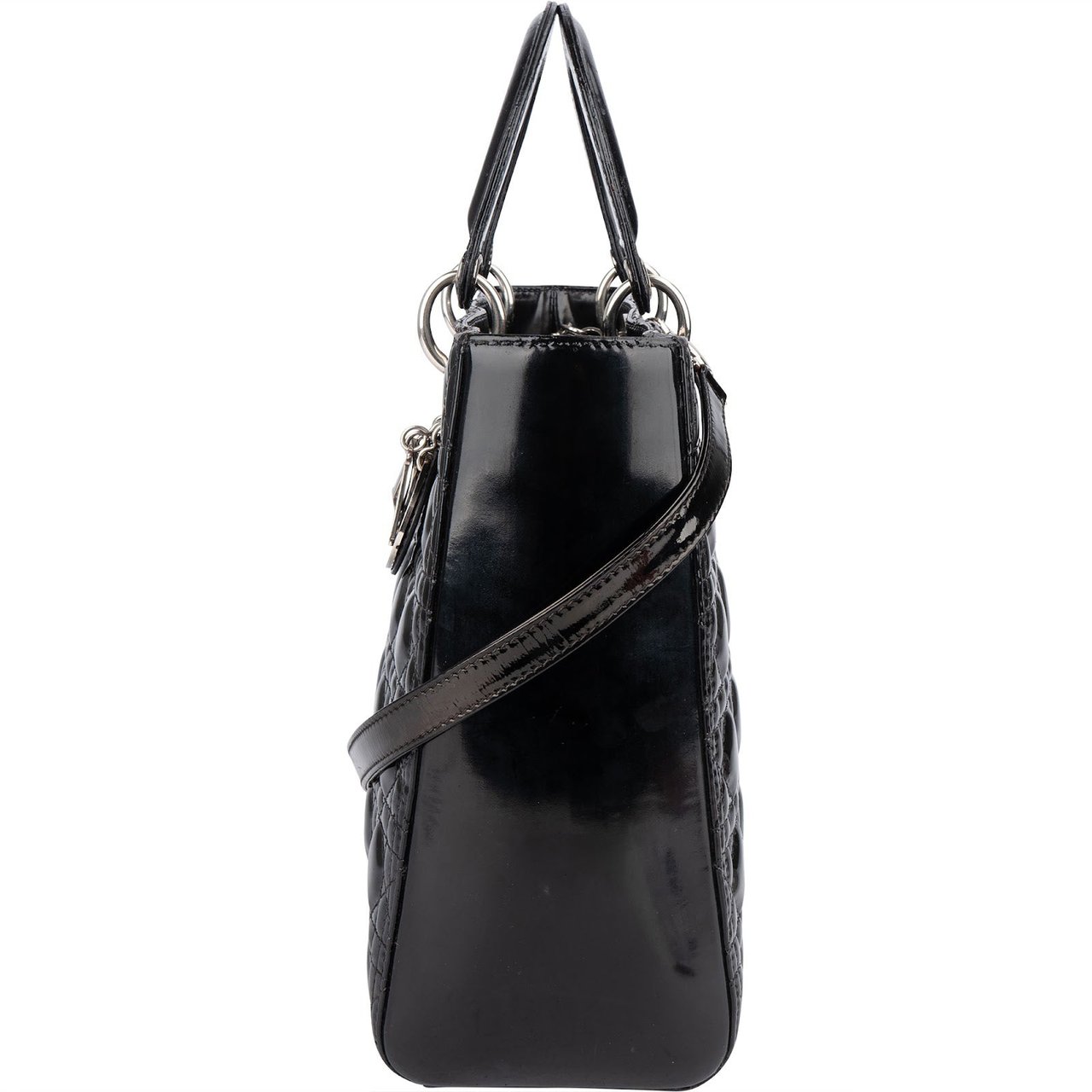 Dior Christian Dior Quilted Patent Leather Lady Dior Handbag Zwart