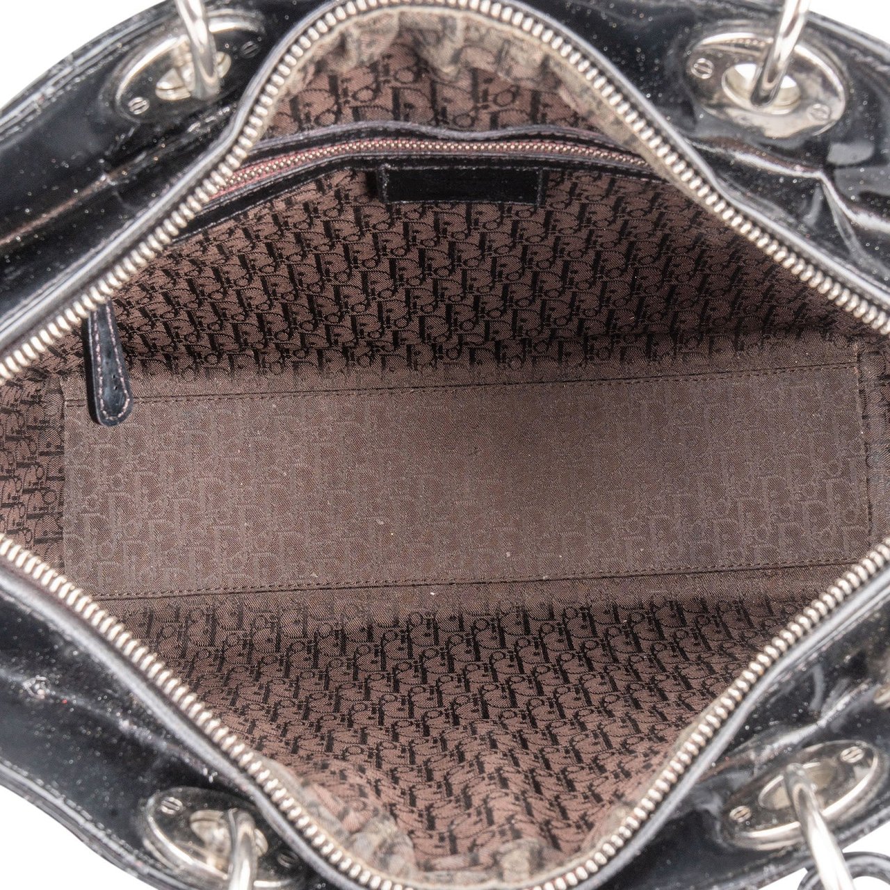 Dior Christian Dior Quilted Patent Leather Lady Dior Handbag Zwart