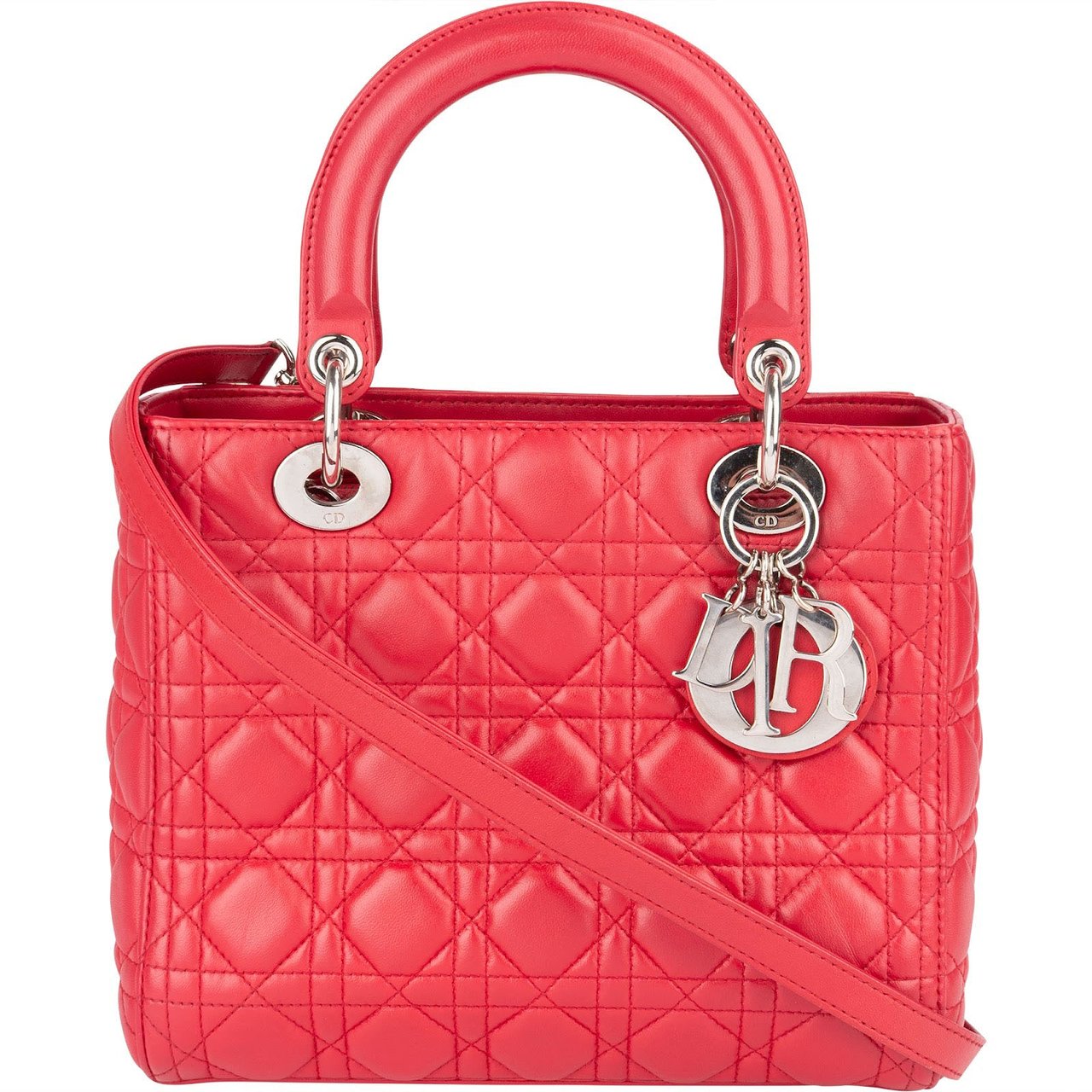 Dior Christian Dior Quilted Leather Lady Dior Handbag Rood