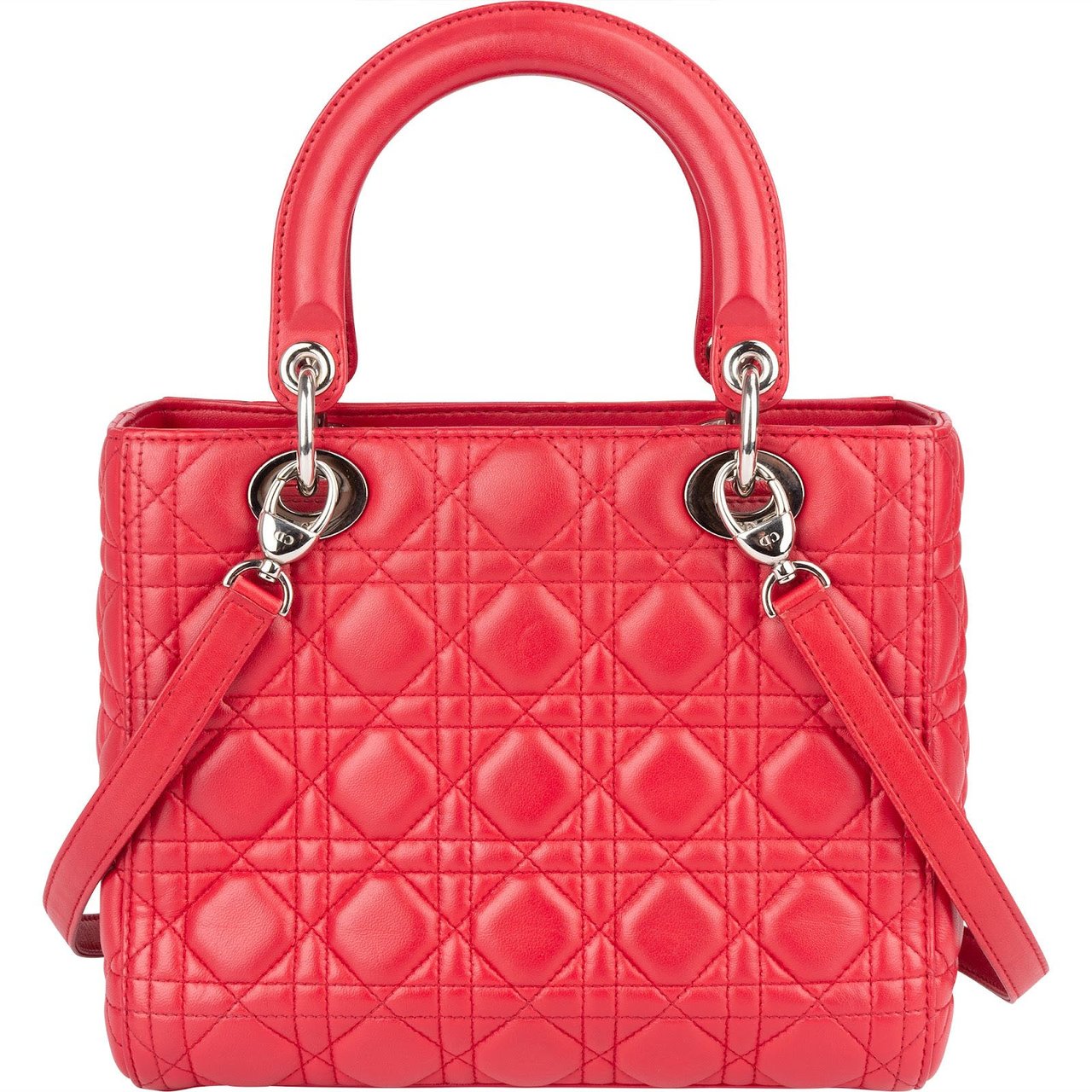 Dior Christian Dior Quilted Leather Lady Dior Handbag Rood
