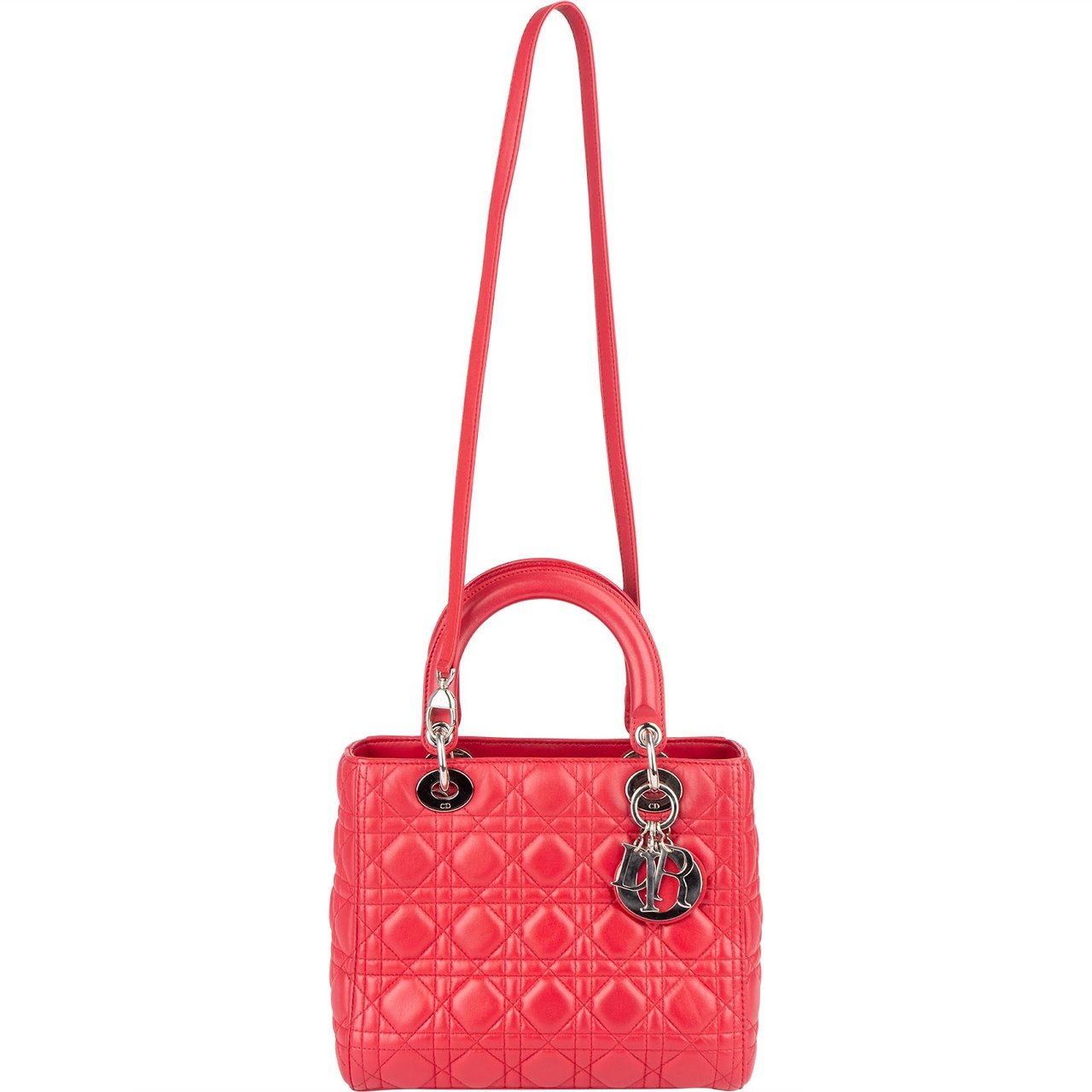 Dior Christian Dior Quilted Leather Lady Dior Handbag Rood
