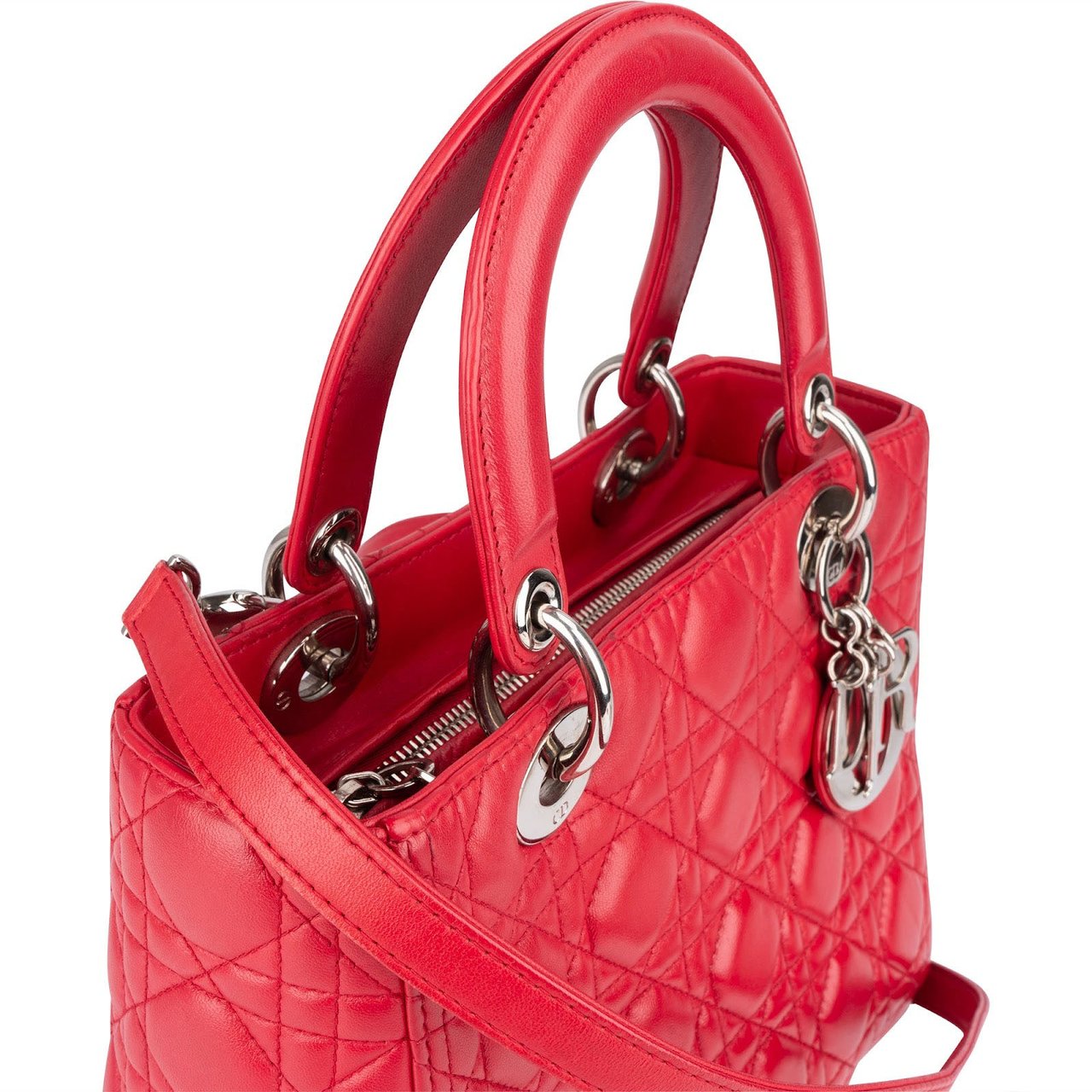 Dior Christian Dior Quilted Leather Lady Dior Handbag Rood