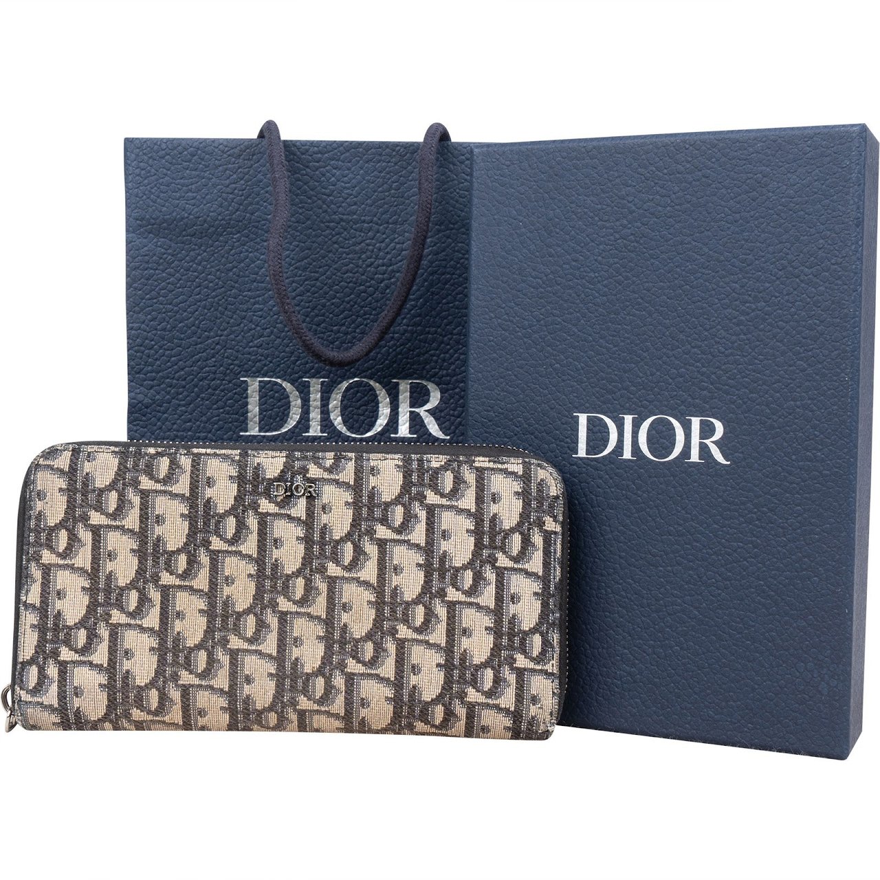 Dior Christian Dior Trotter Monogram Zipped Long Wallet Beige