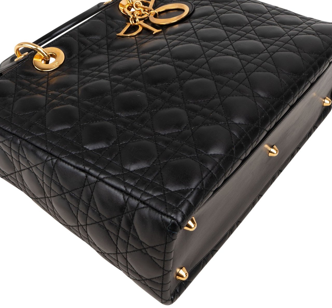 Dior Christian Dior Quilted Lambskin Leather Large Lady Dior Handbag Zwart
