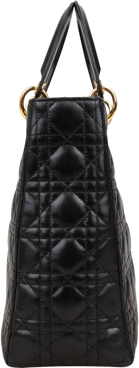 Dior Christian Dior Quilted Lambskin Leather Large Lady Dior Handbag Zwart