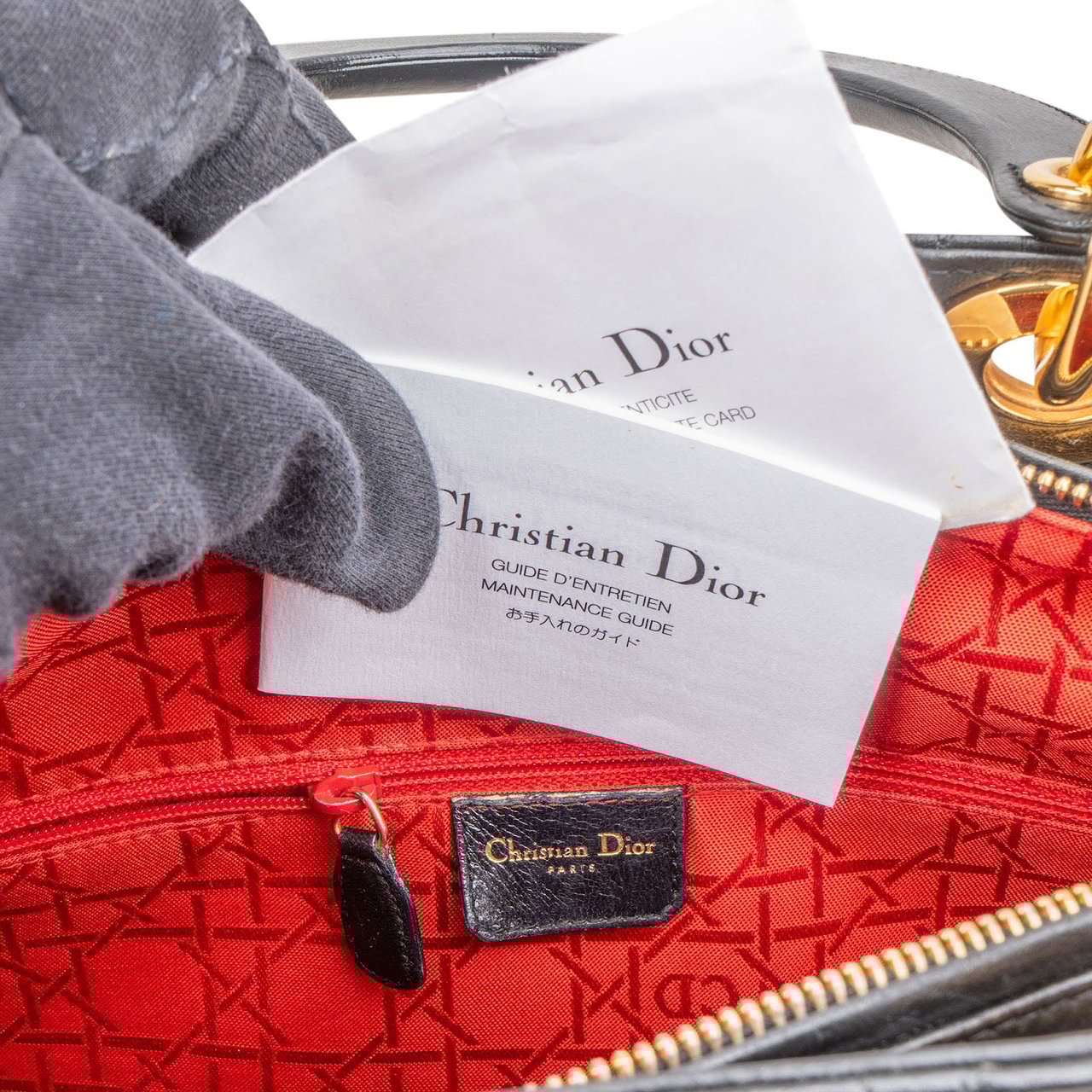 Dior Christian Dior Quilted Lambskin Leather Large Lady Dior Handbag Zwart