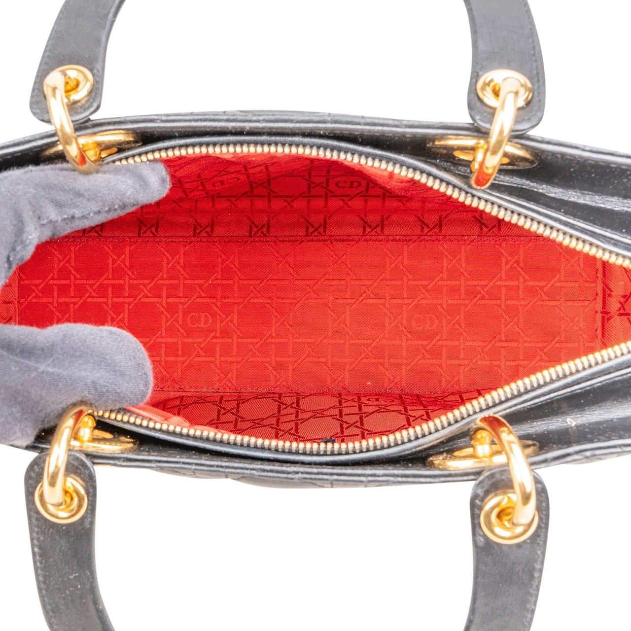 Dior Christian Dior Quilted Lambskin Leather Large Lady Dior Handbag Zwart