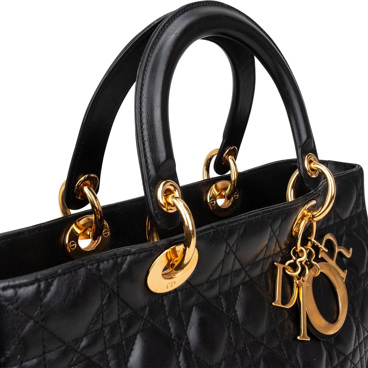 Dior Christian Dior Quilted Lambskin Leather Large Lady Dior Handbag Zwart