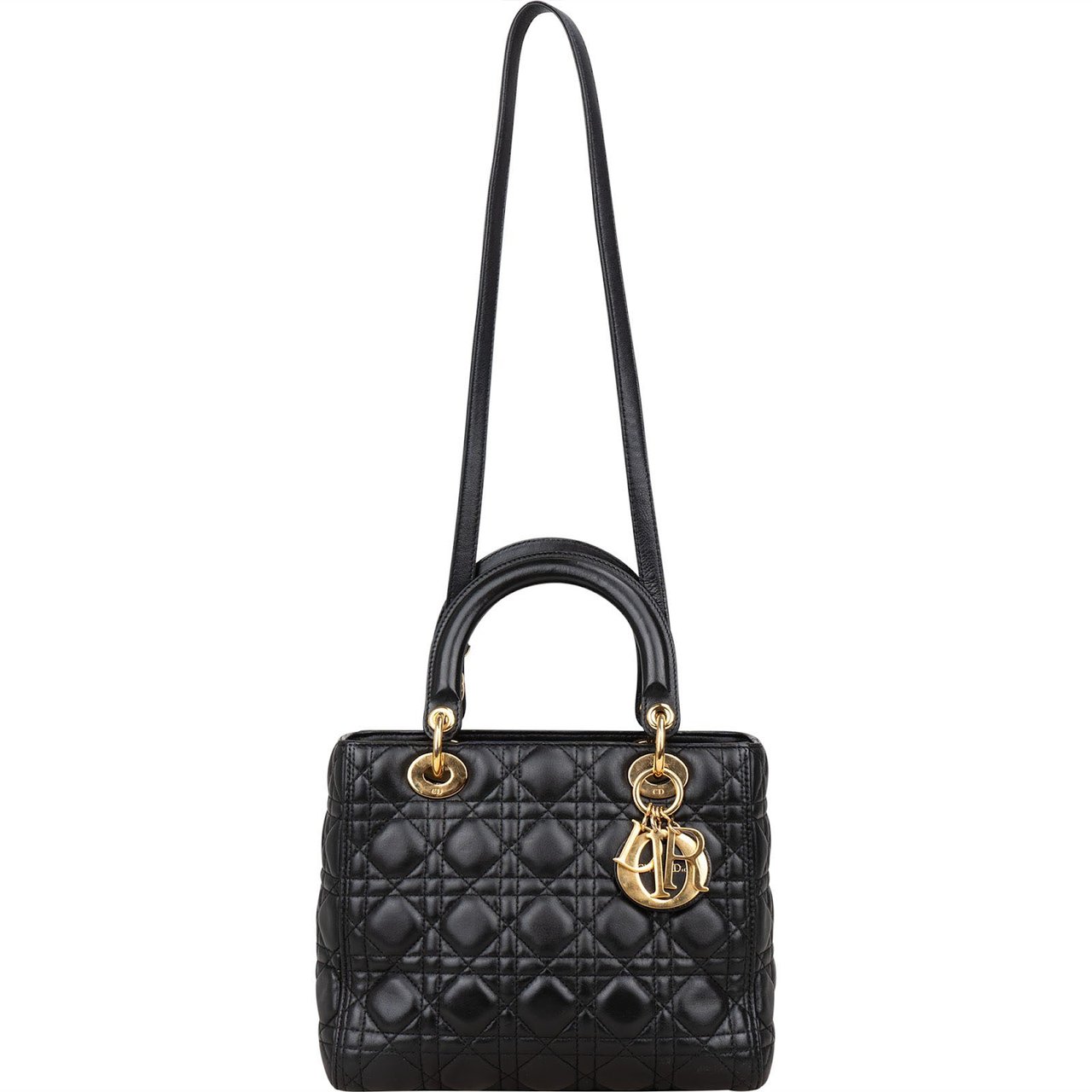 Dior Christian Dior Quilted Lambskin Leather Lady Dior Handbag Zwart