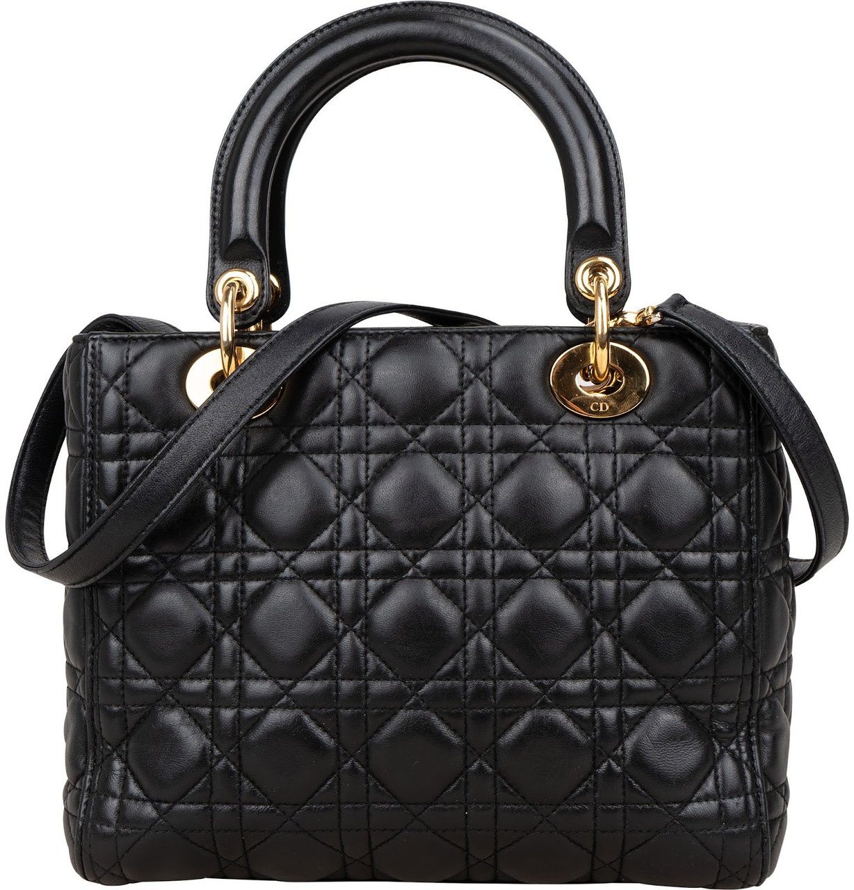 Dior Christian Dior Quilted Lambskin Leather Lady Dior Handbag Zwart
