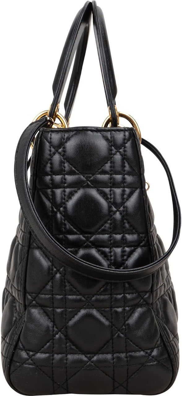 Dior Christian Dior Quilted Lambskin Leather Lady Dior Handbag Zwart