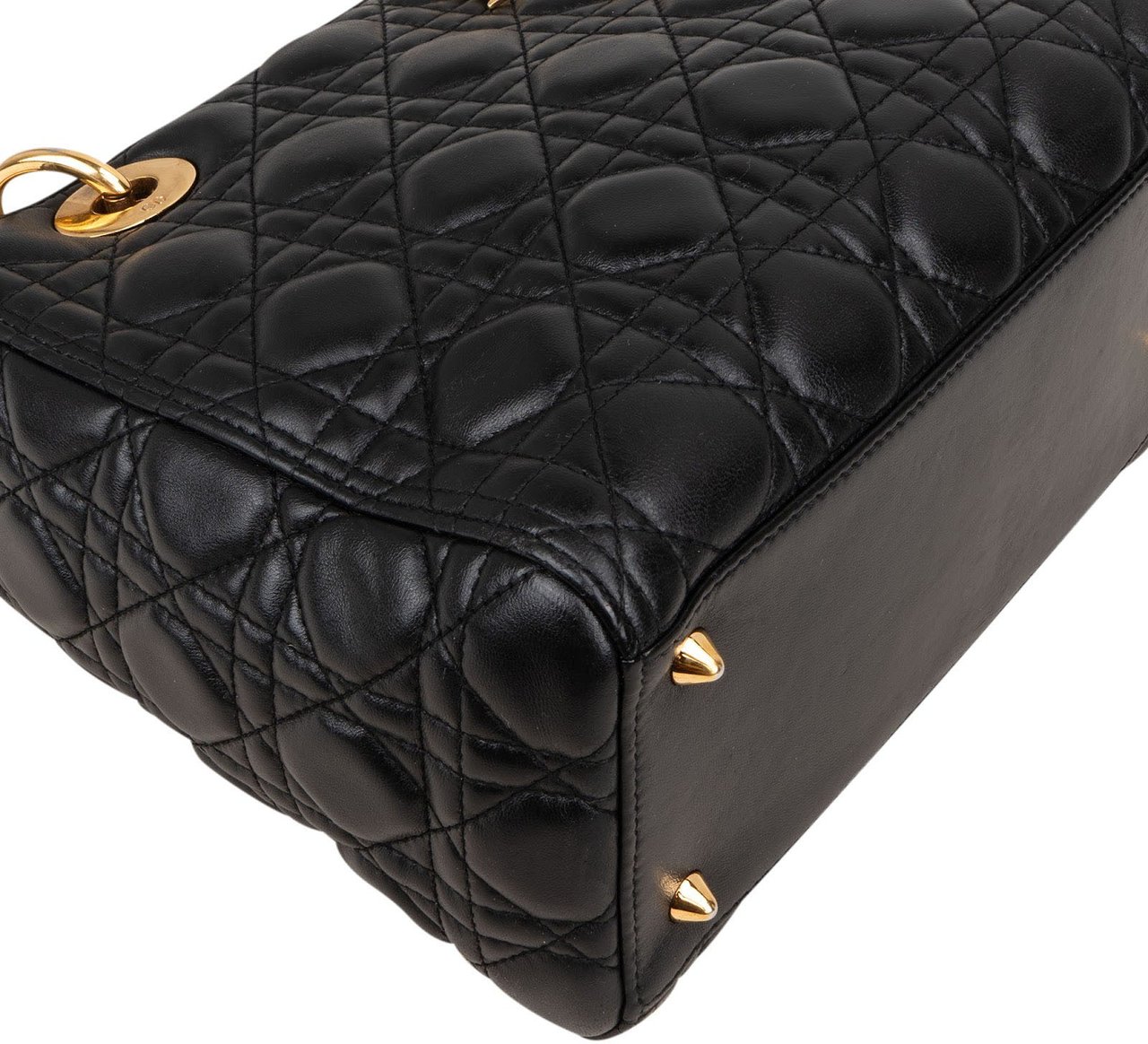 Dior Christian Dior Quilted Lambskin Leather Lady Dior Handbag Zwart