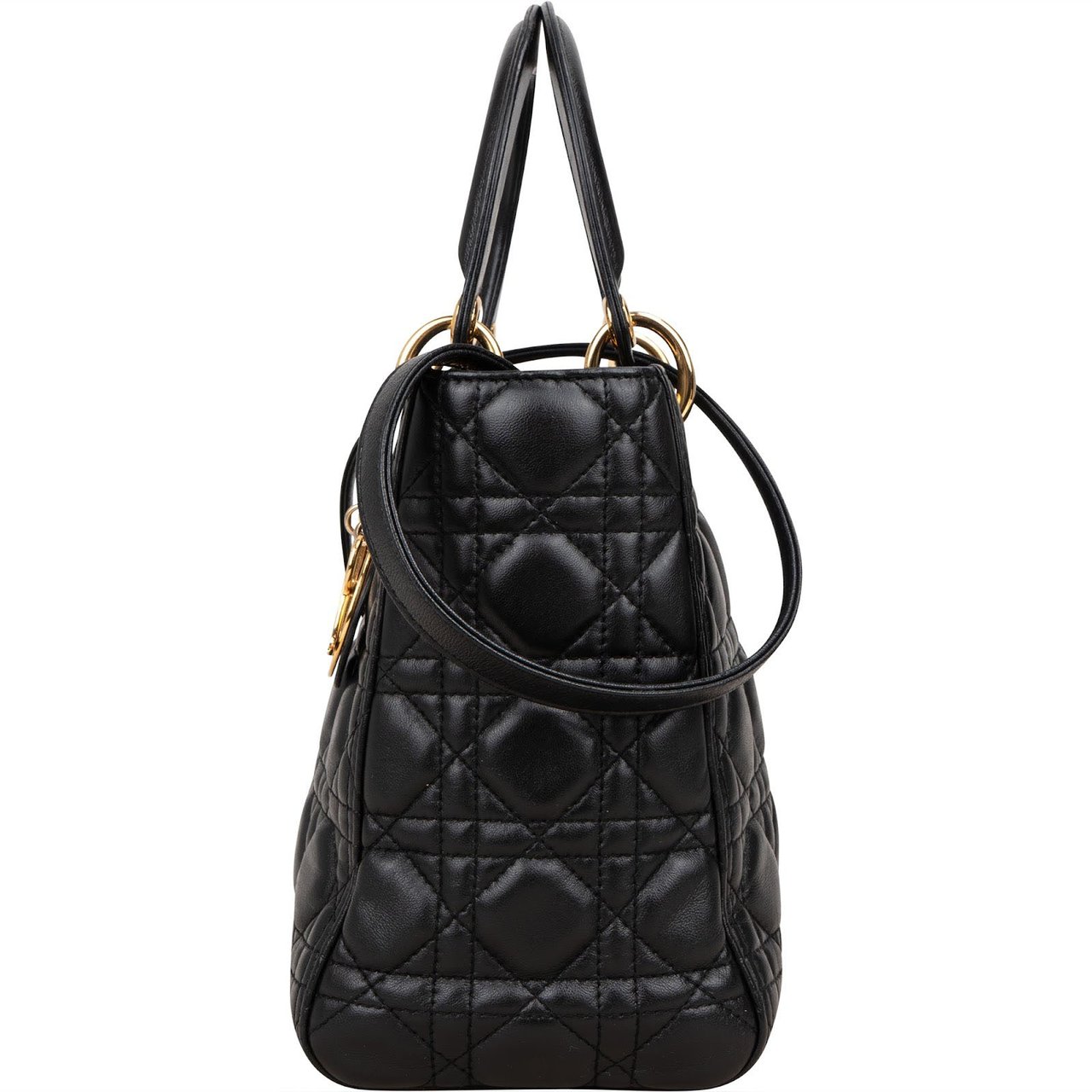 Dior Christian Dior Quilted Lambskin Leather Lady Dior Handbag Zwart