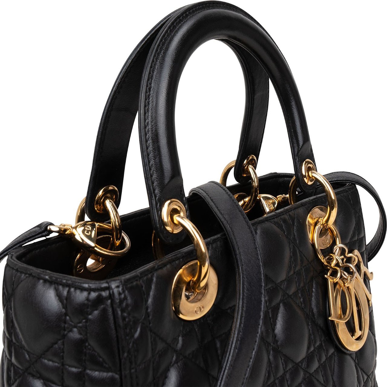 Dior Christian Dior Quilted Lambskin Leather Lady Dior Handbag Zwart