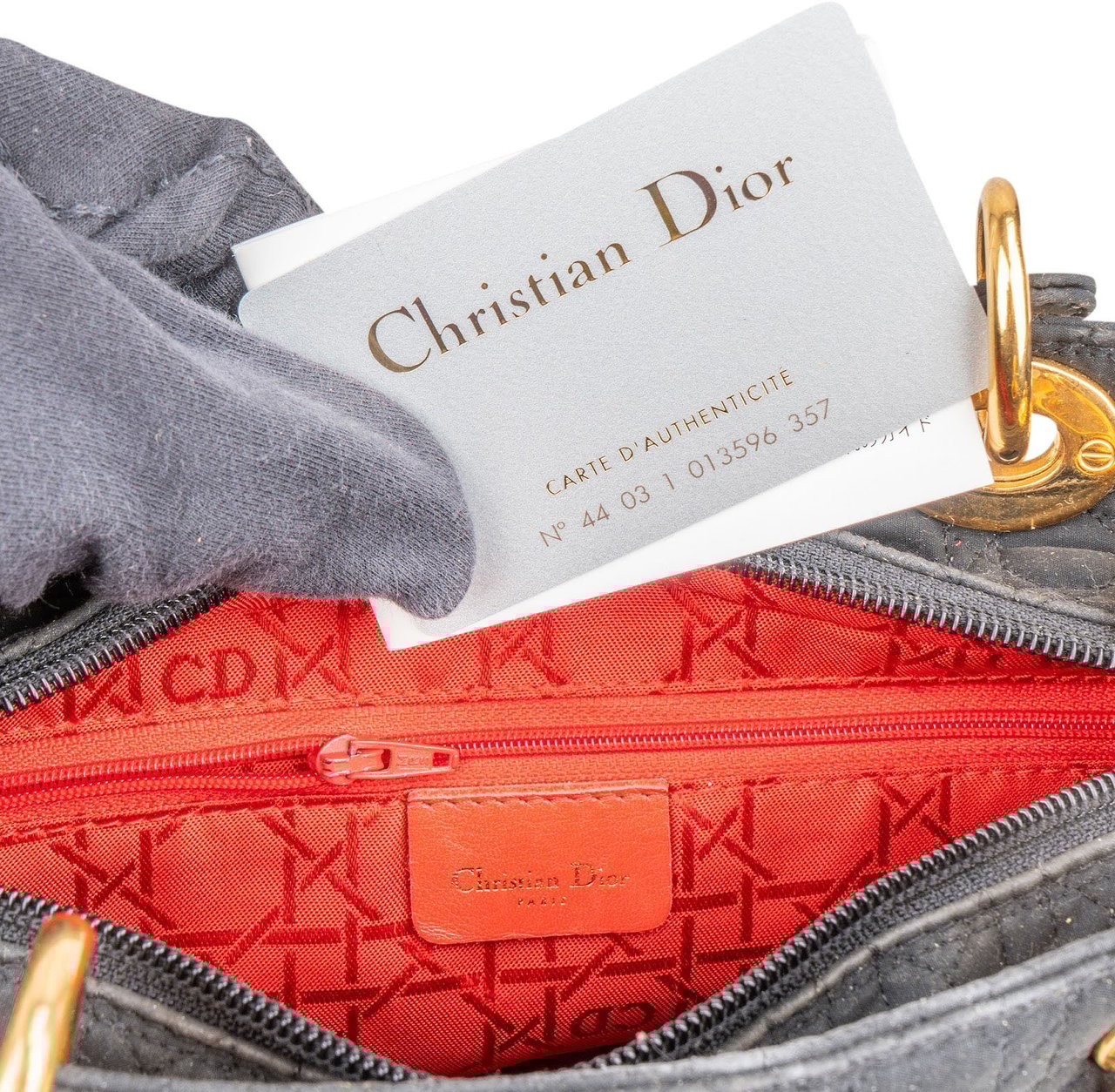 Dior Christian Dior Quilted Nylon Cannage Lady Dior Handbag Zwart