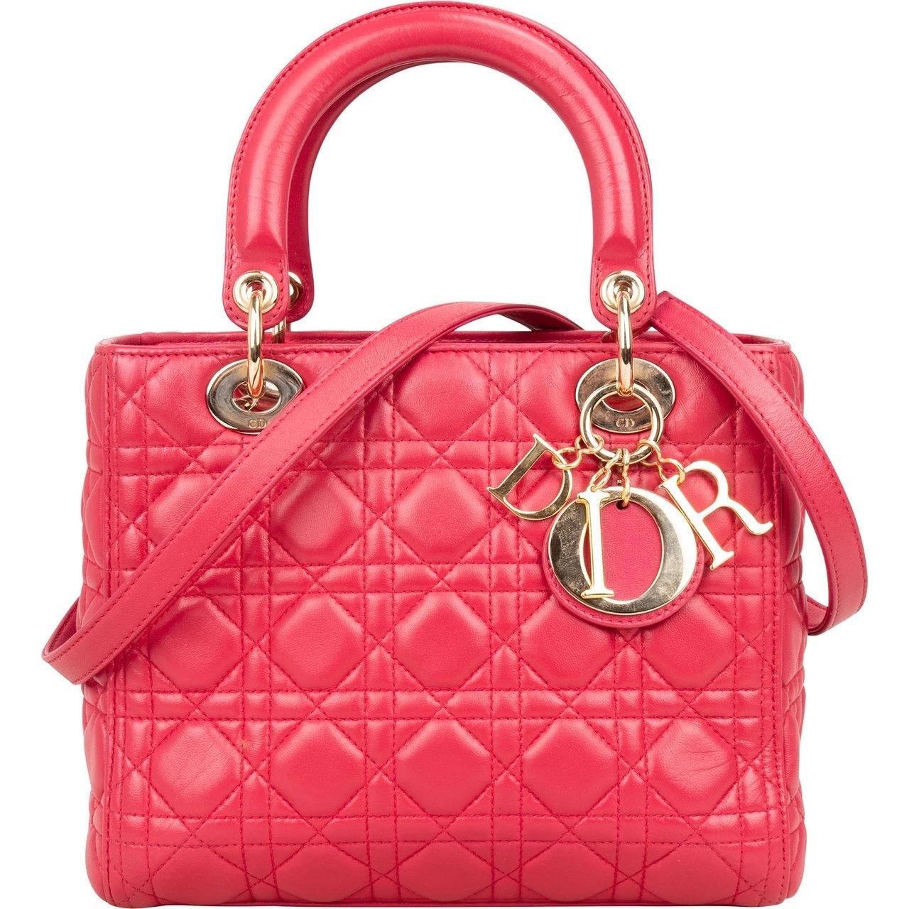 Dior Christian Dior Quilted Leather Lady Dior Handbag Rood