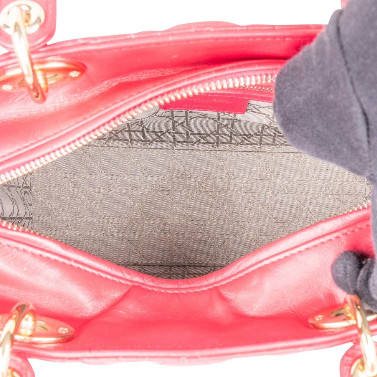 Dior Christian Dior Quilted Leather Lady Dior Handbag Rood