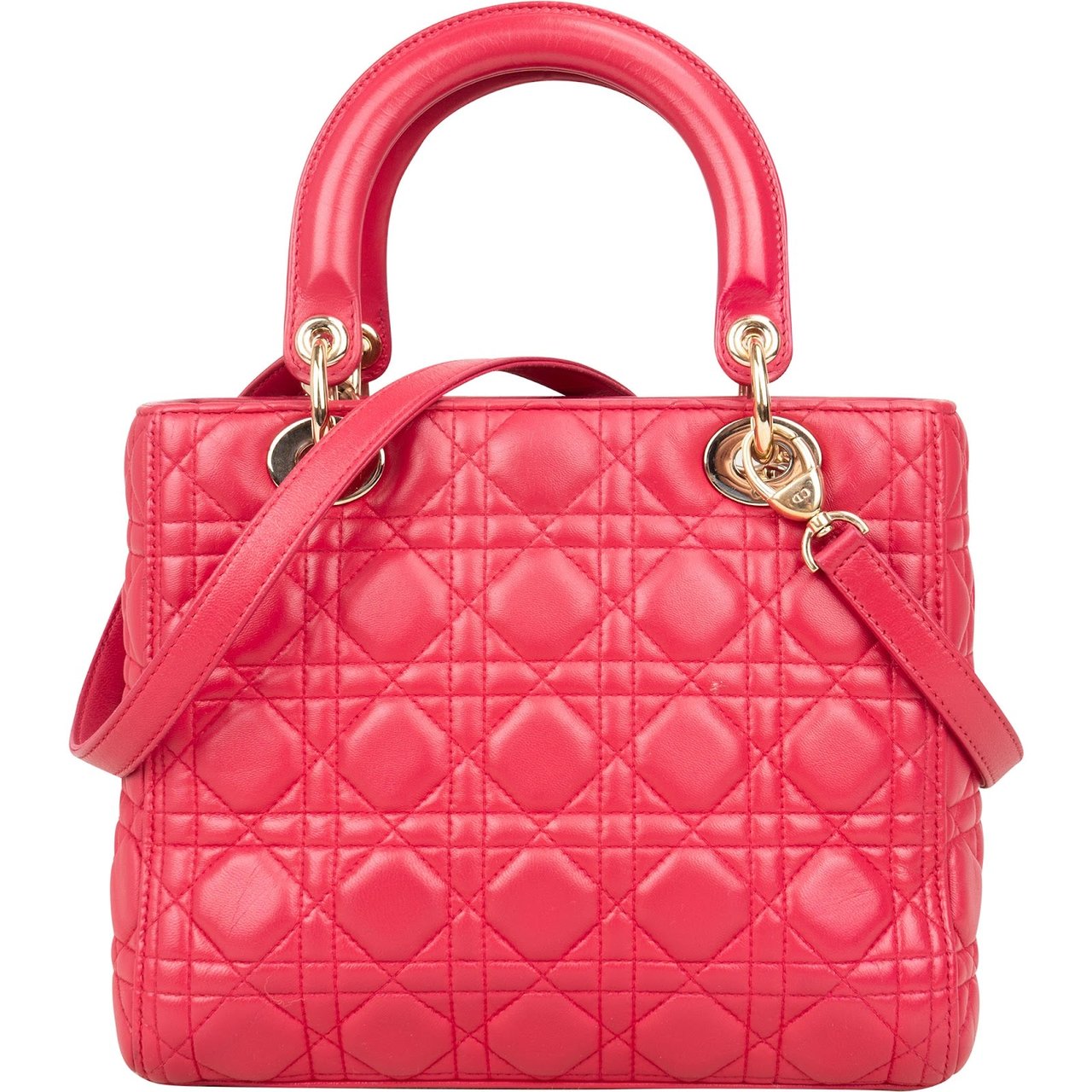 Dior Christian Dior Quilted Leather Lady Dior Handbag Rood