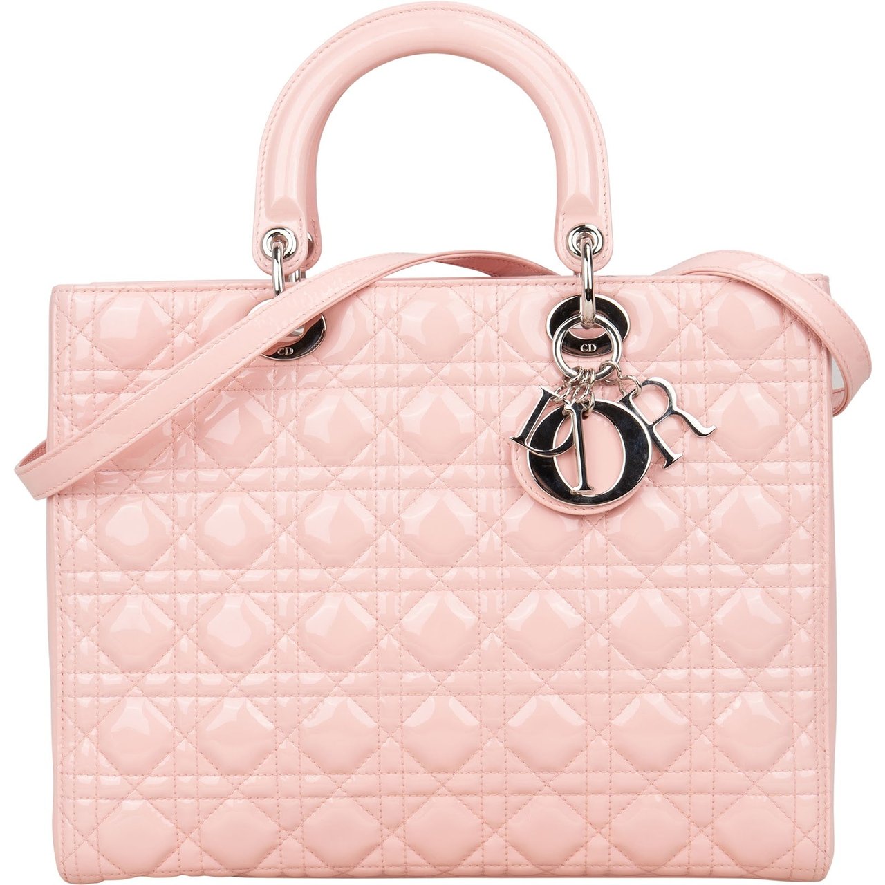 Dior Christian Dior Quilted Patent Leather Large Lady Dior Handbag Rood