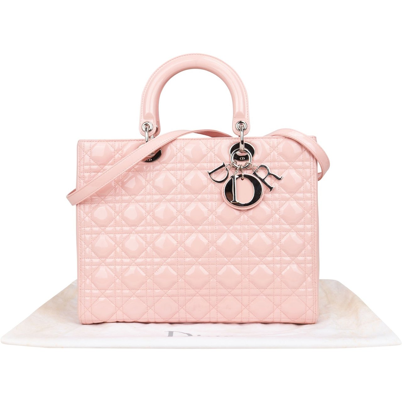 Dior Christian Dior Quilted Patent Leather Large Lady Dior Handbag Rood