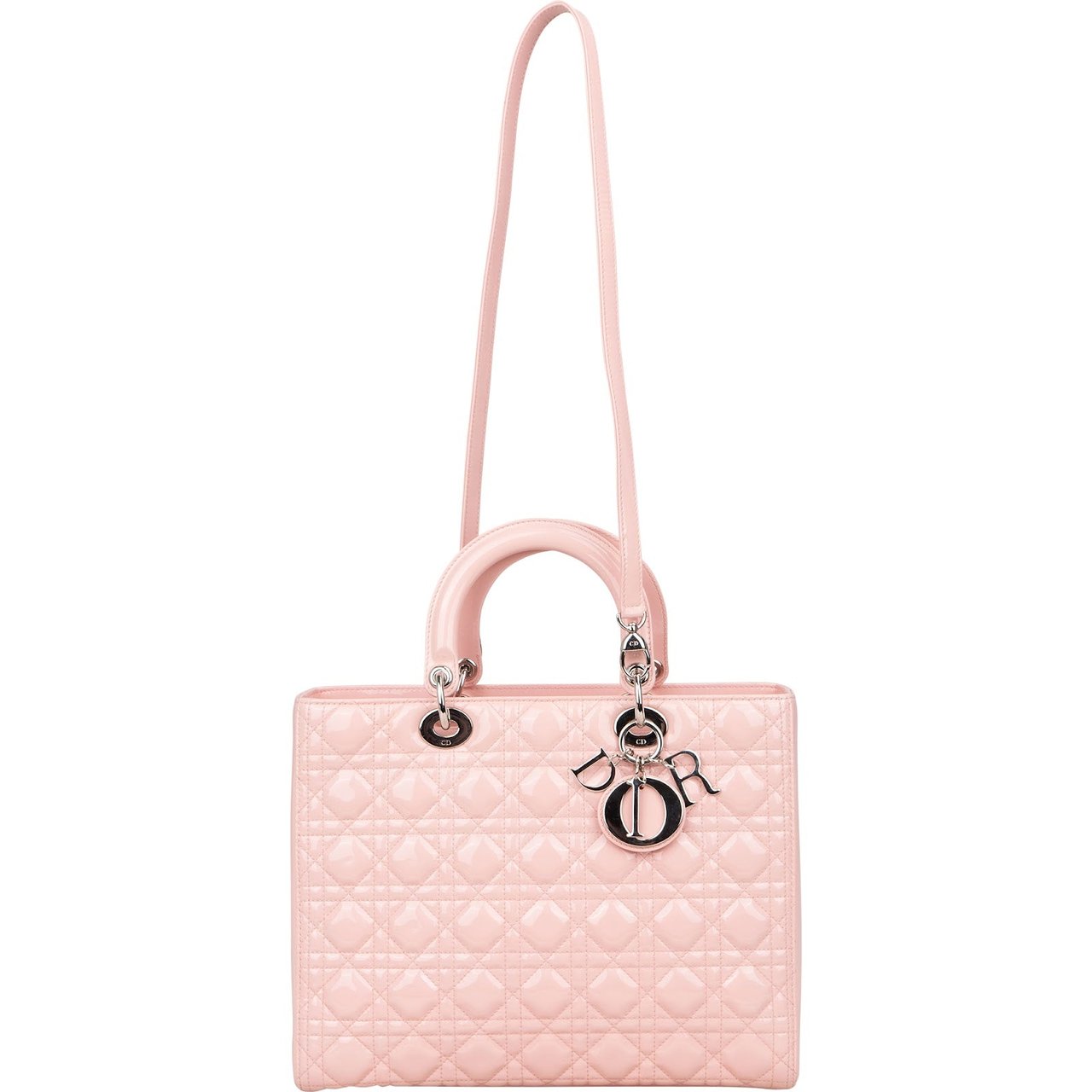 Dior Christian Dior Quilted Patent Leather Large Lady Dior Handbag Rood