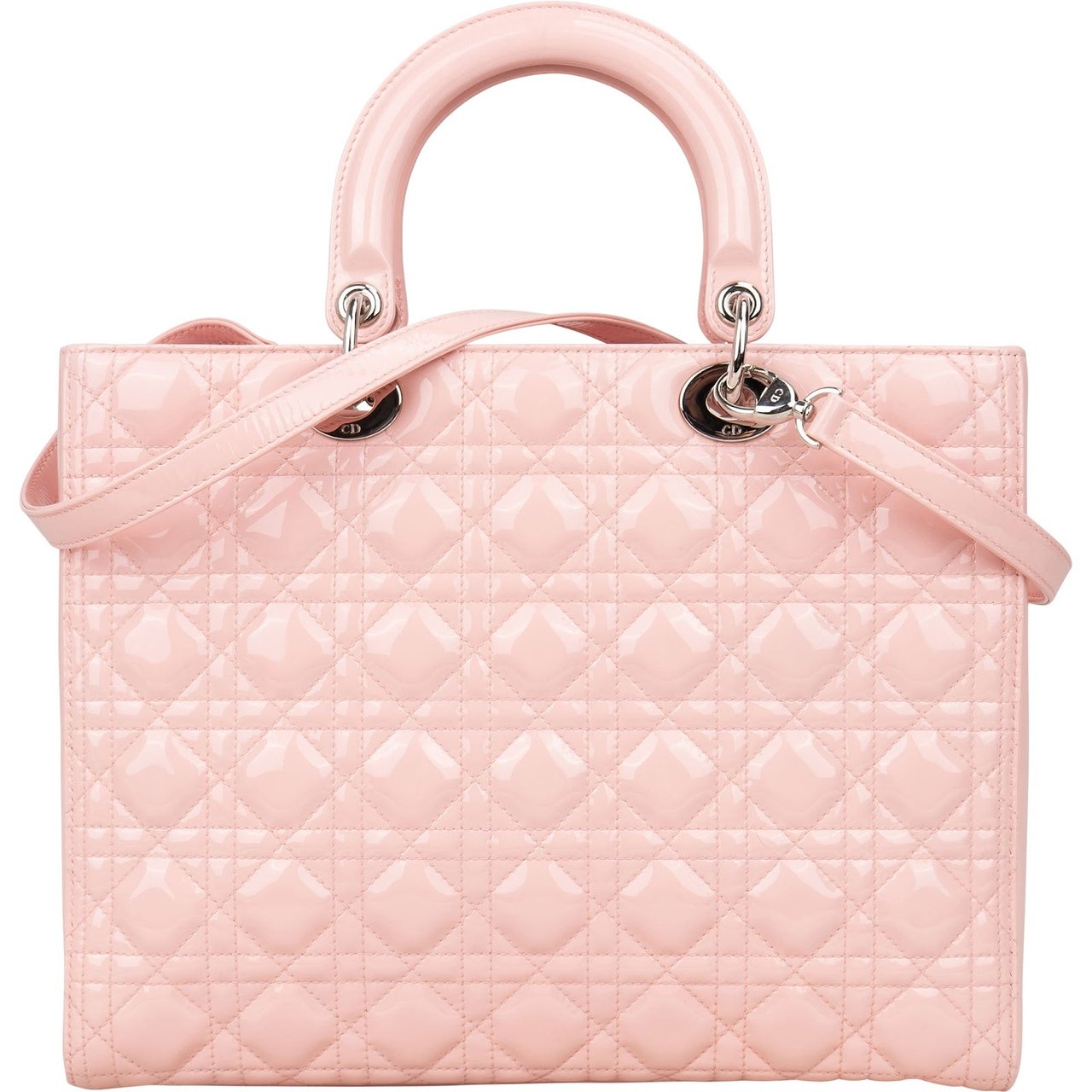 Dior Christian Dior Quilted Patent Leather Large Lady Dior Handbag Rood