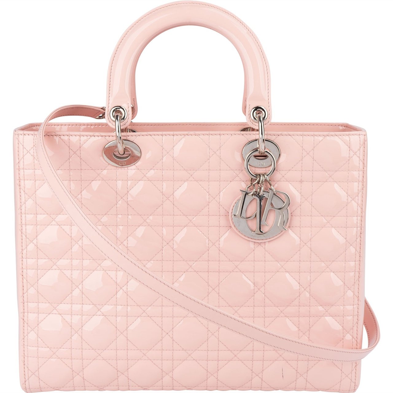 Dior Christian Dior Quilted Patent Leather Lady Dior Handbag Rood