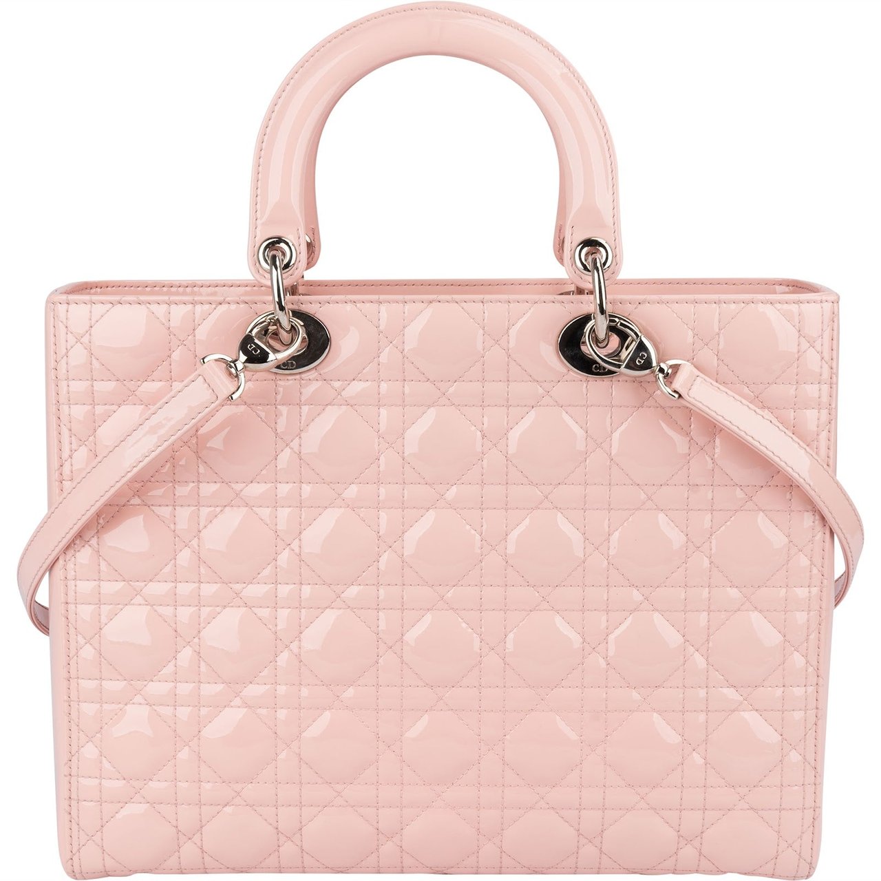 Dior Christian Dior Quilted Patent Leather Lady Dior Handbag Rood