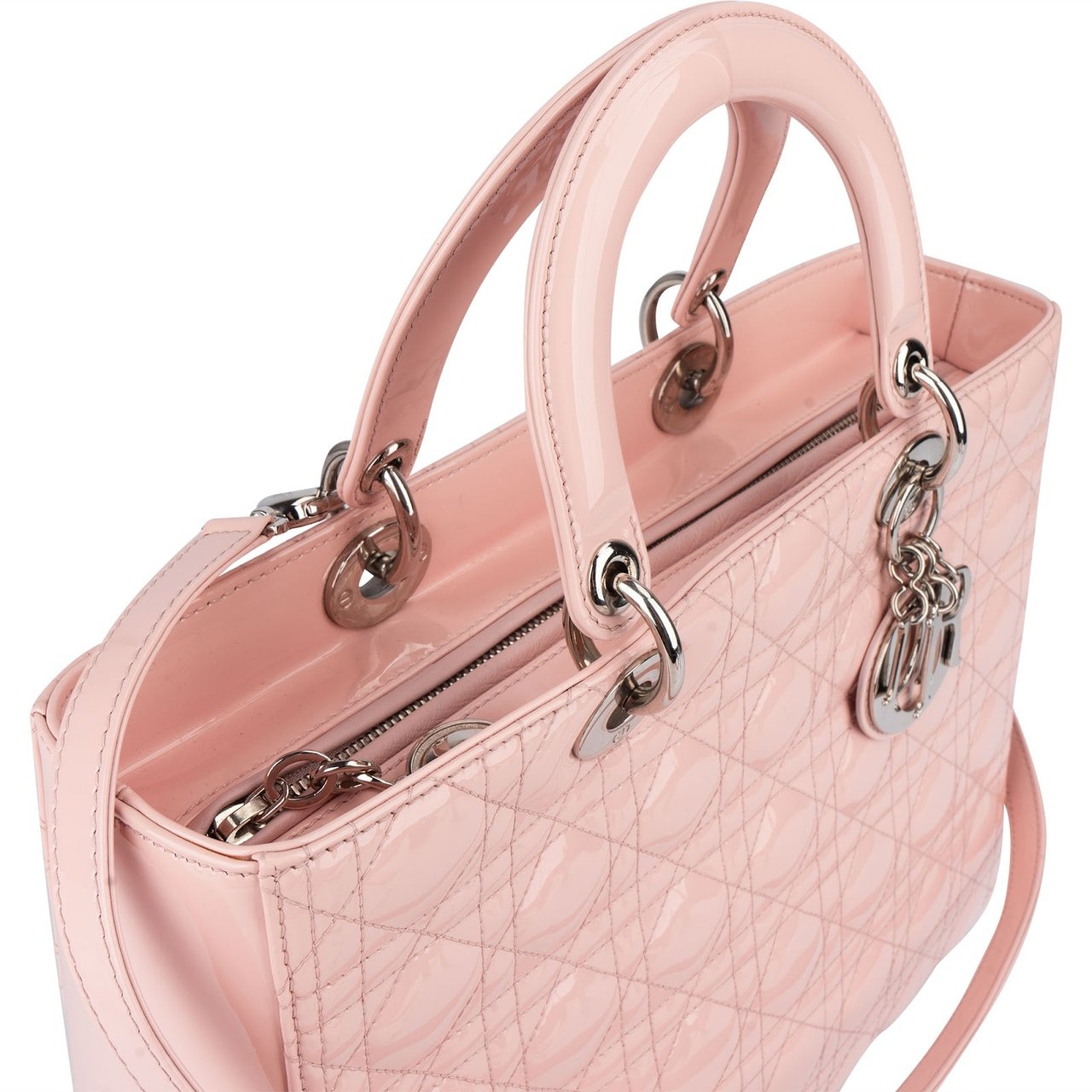 Dior Christian Dior Quilted Patent Leather Lady Dior Handbag Rood