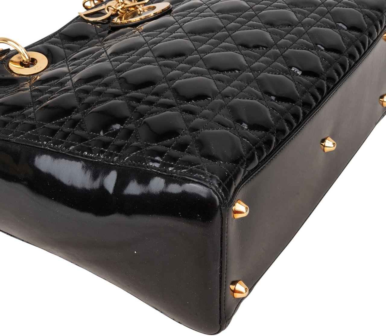 Dior Christian Dior Quilted Patent Leather Lady Dior Handbag Zwart