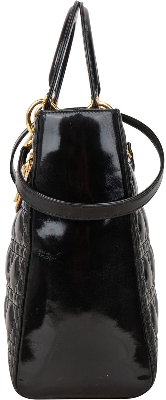 Dior Christian Dior Quilted Patent Leather Lady Dior Handbag Zwart