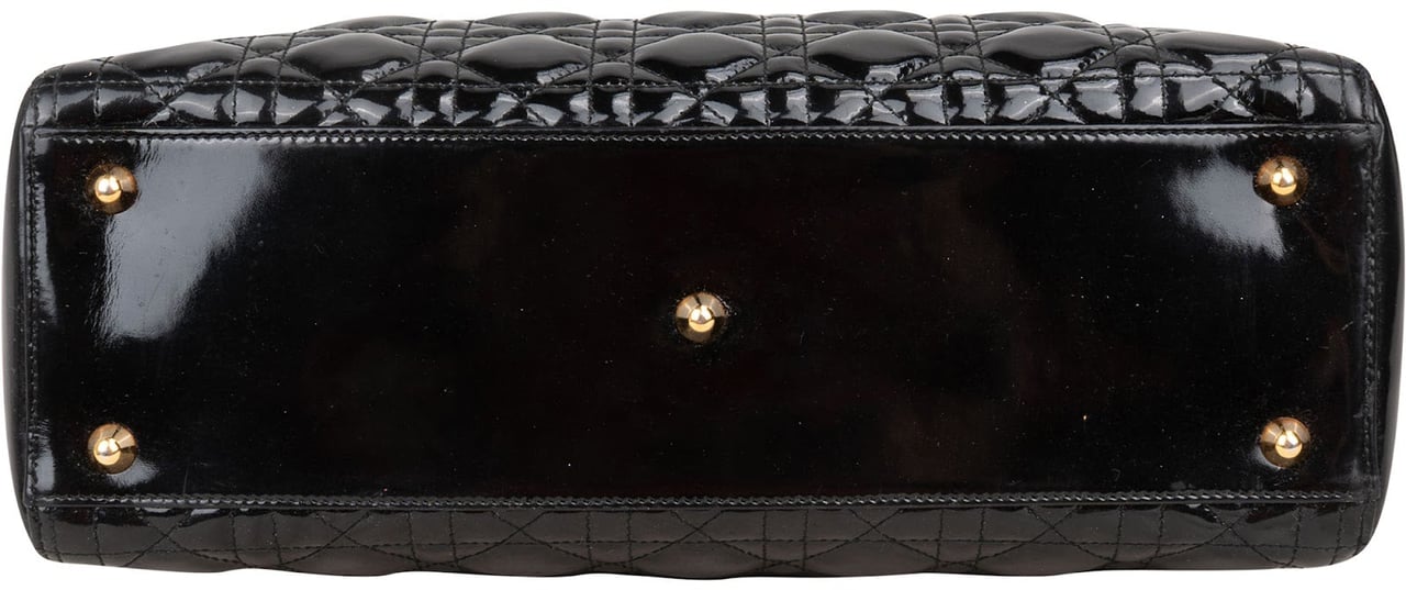 Dior Christian Dior Quilted Patent Leather Lady Dior Handbag Zwart