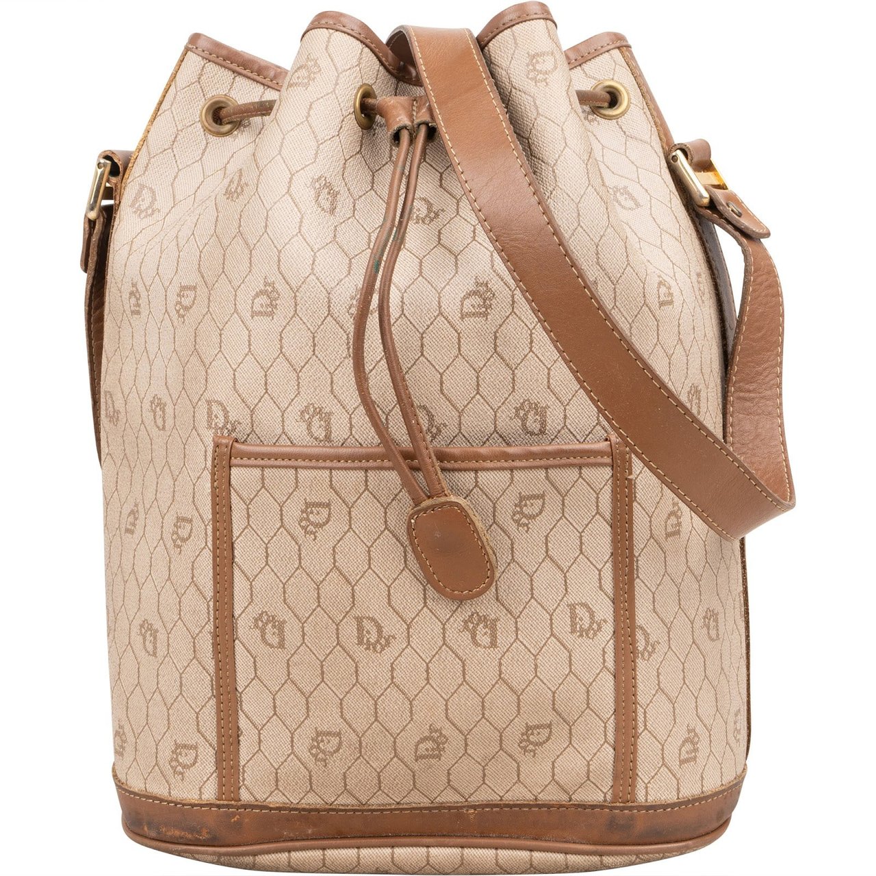 Dior Christian Dior Honeycomb Monogram Bucket Crossbody Bag Beige