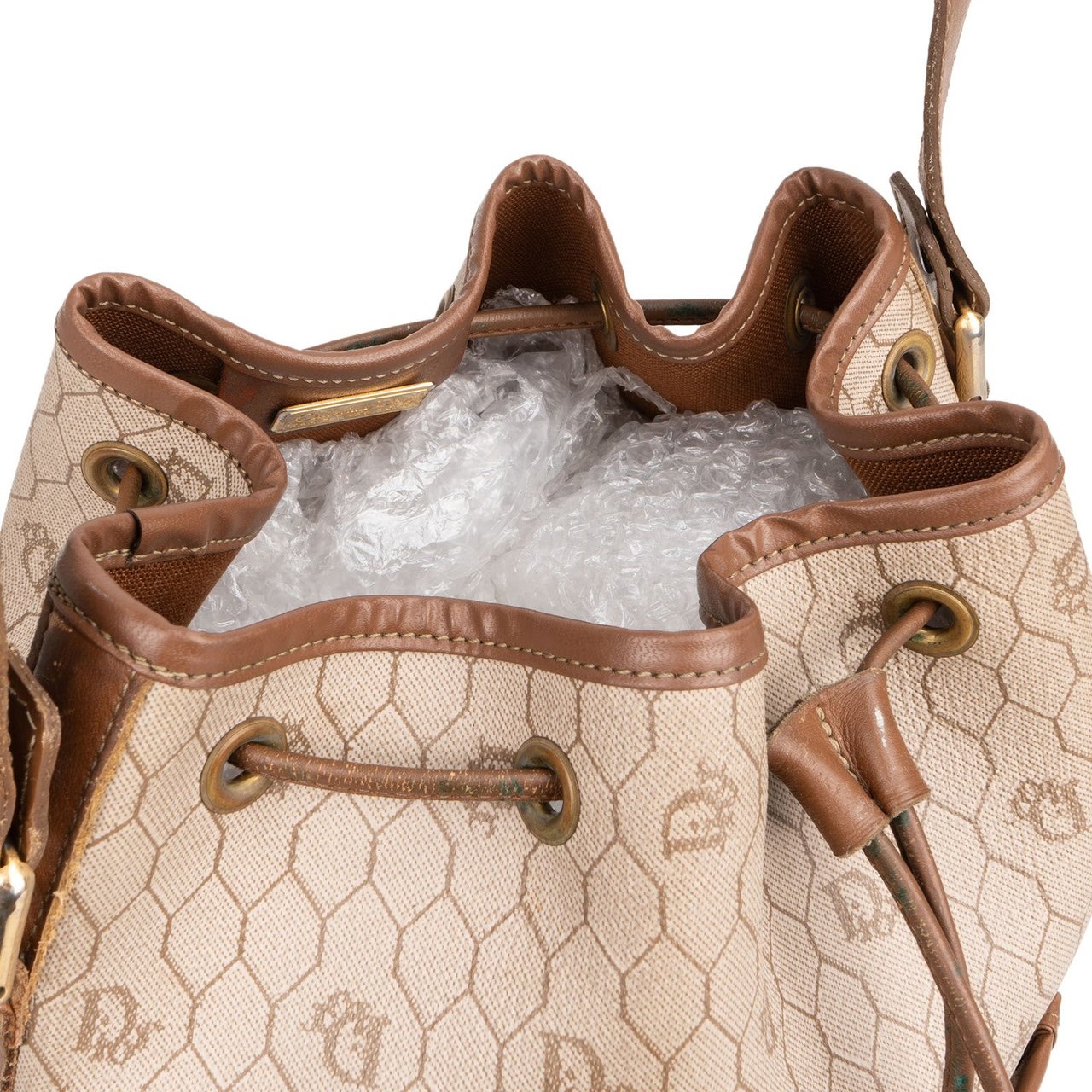 Dior Christian Dior Honeycomb Monogram Bucket Crossbody Bag Beige