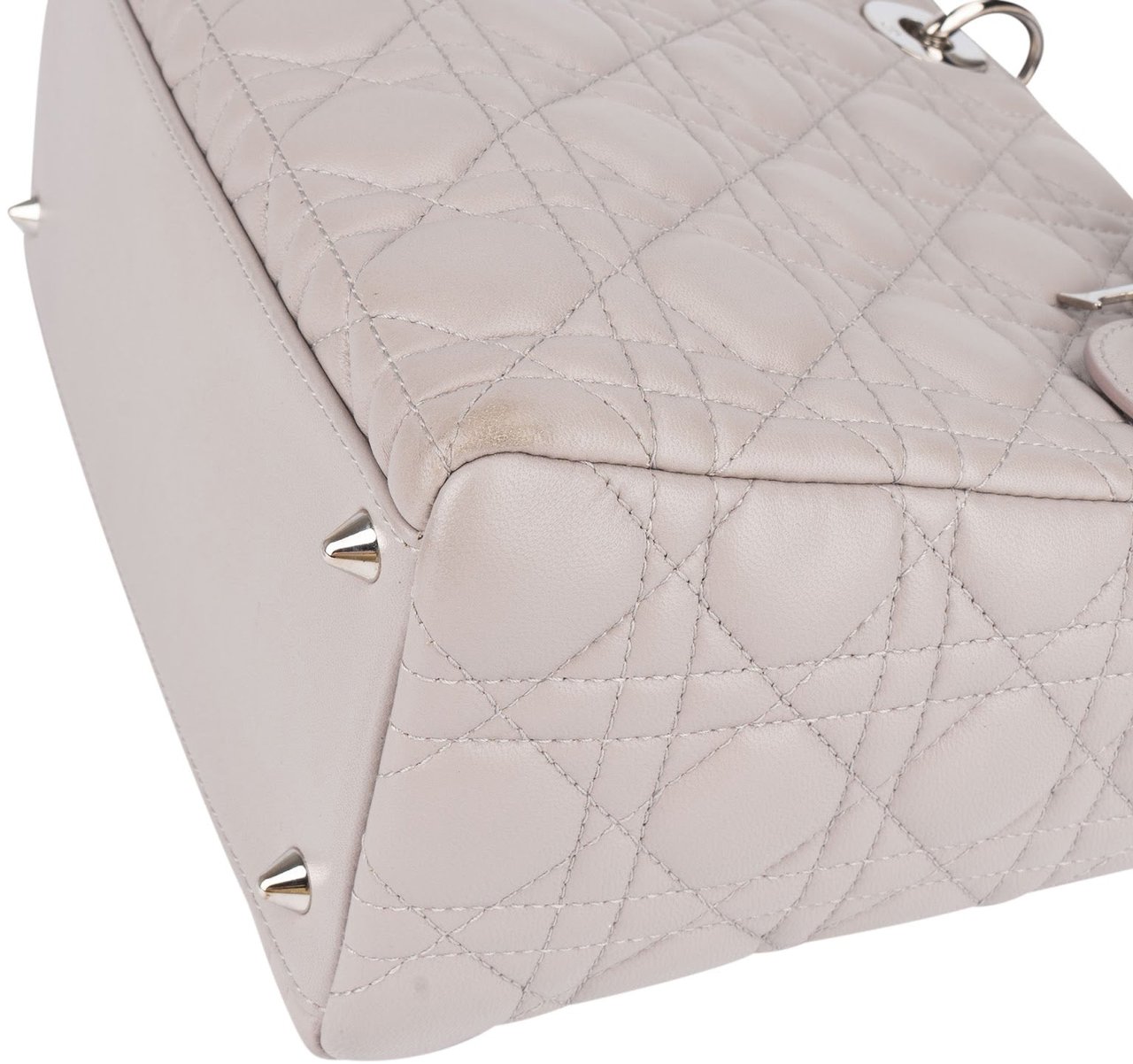 Dior Christian Dior Quilted Lambskin Leather Lady Dior Handbag Lichtgrijs