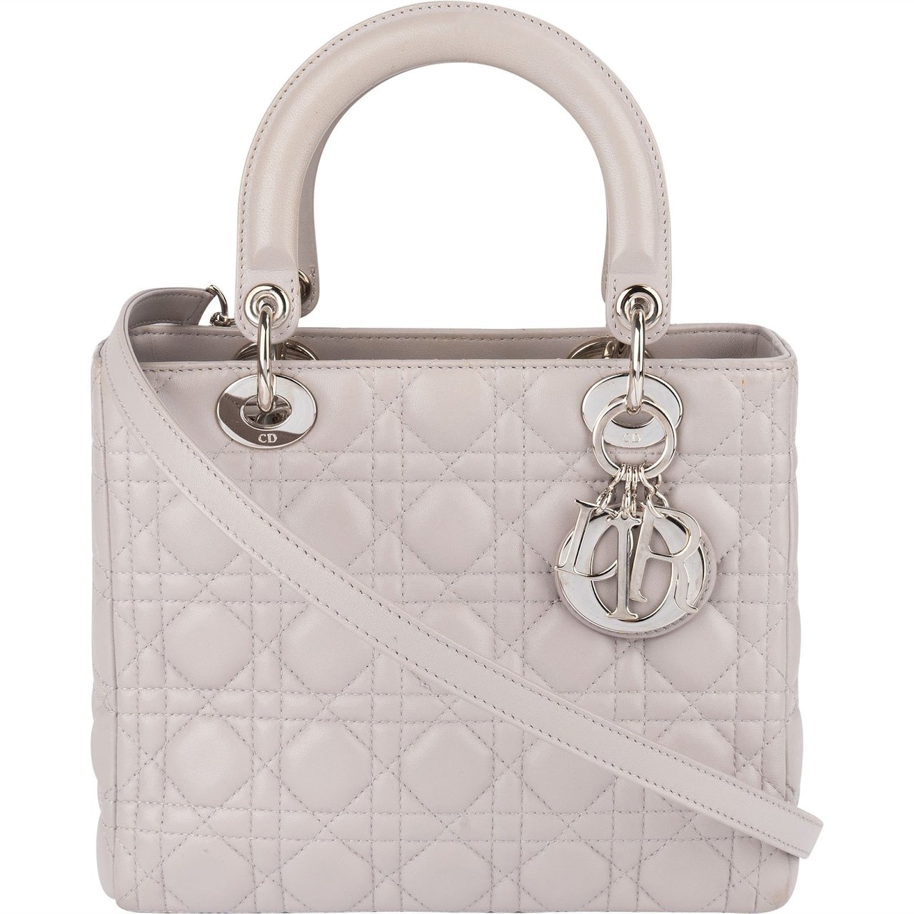 Dior Christian Dior Quilted Lambskin Leather Lady Dior Handbag Lichtgrijs