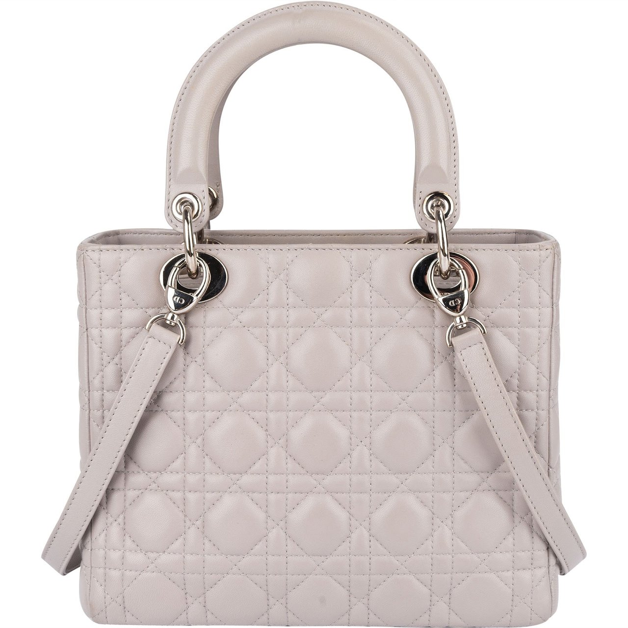 Dior Christian Dior Quilted Lambskin Leather Lady Dior Handbag Lichtgrijs