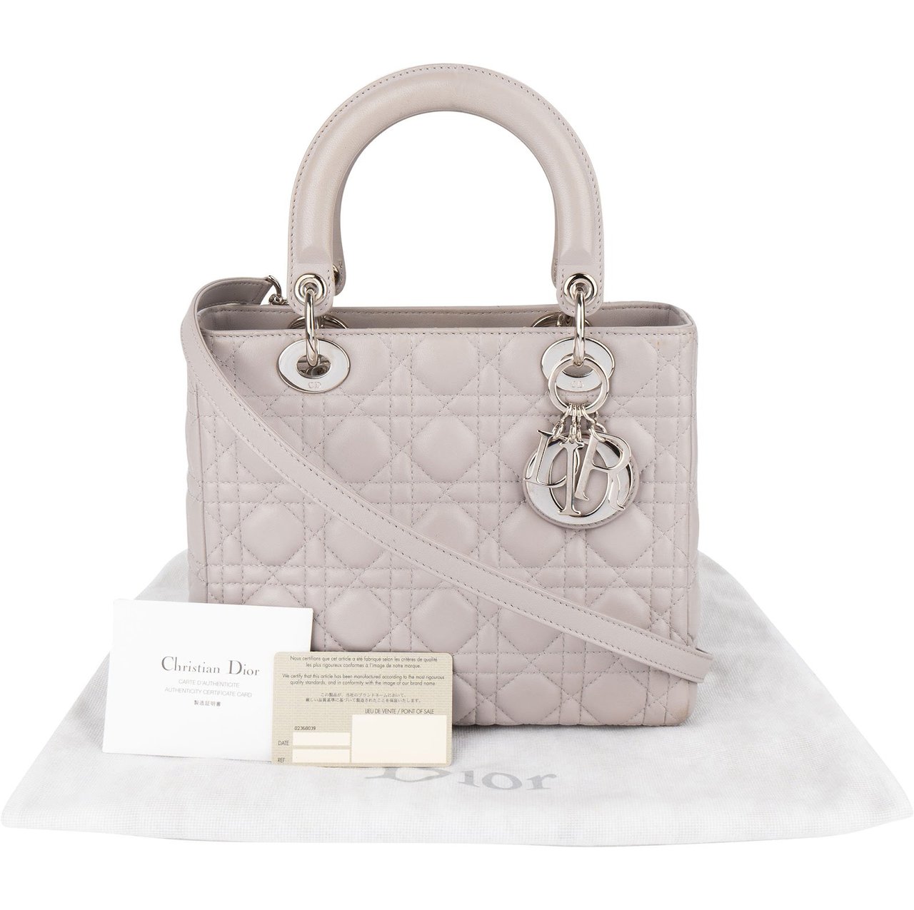 Dior Christian Dior Quilted Lambskin Leather Lady Dior Handbag Lichtgrijs