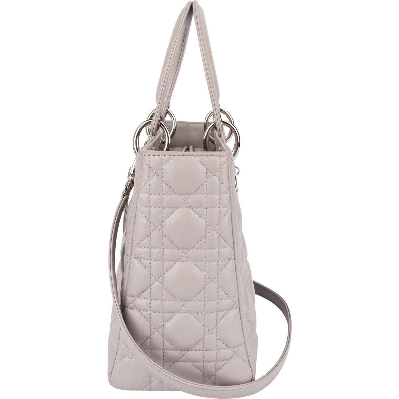 Dior Christian Dior Quilted Lambskin Leather Lady Dior Handbag Lichtgrijs