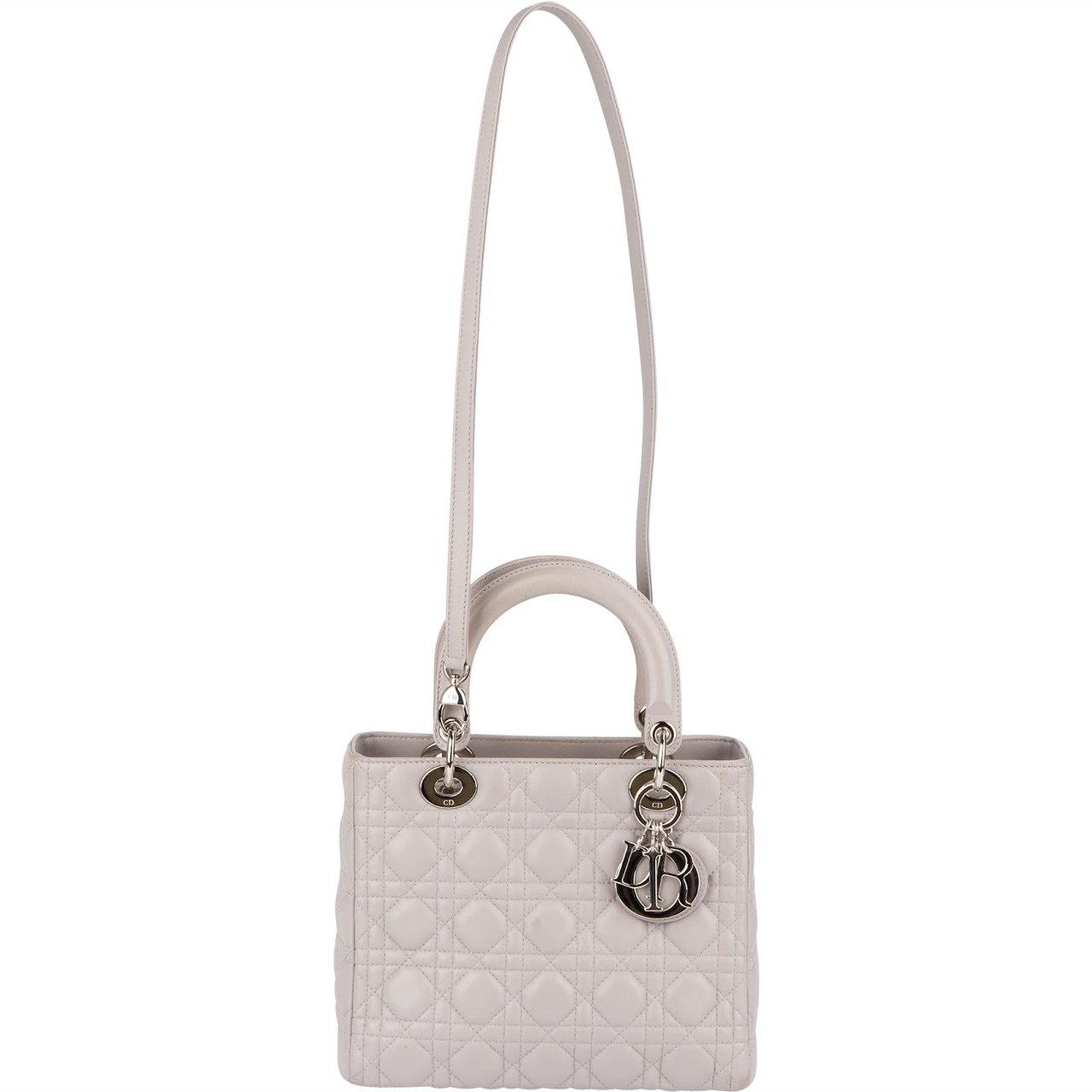 Dior Christian Dior Quilted Lambskin Leather Lady Dior Handbag Lichtgrijs