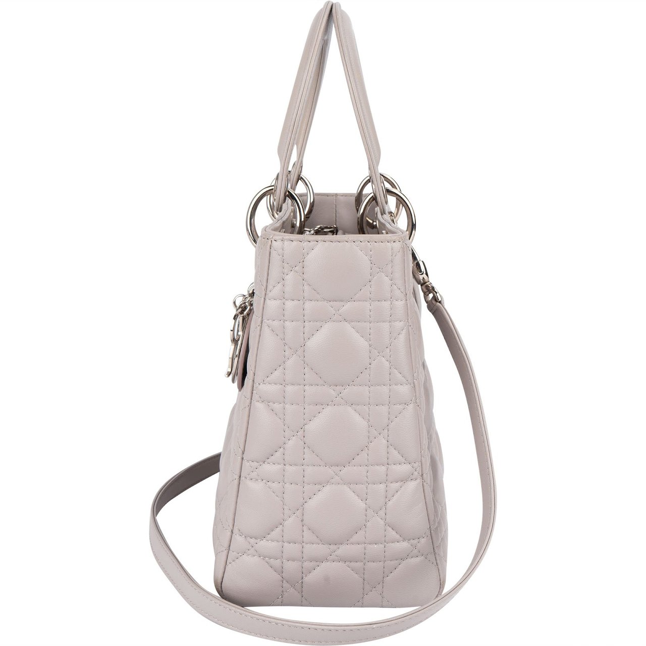 Dior Christian Dior Quilted Lambskin Leather Lady Dior Handbag Lichtgrijs