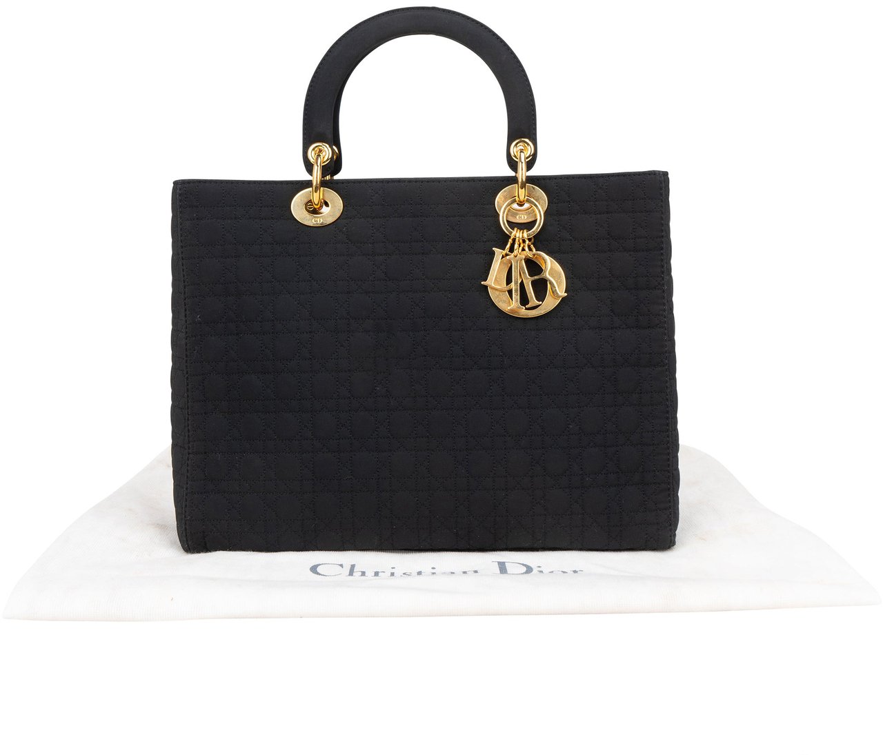 Dior Christian Dior Quilted Nylon Lady Dior Handbag Zwart