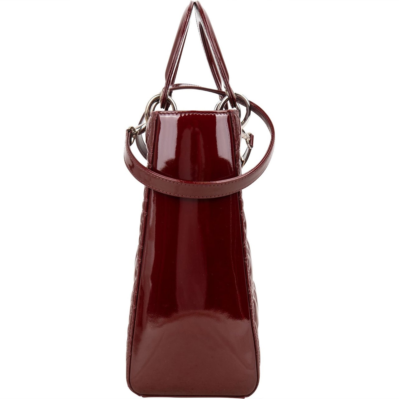 Dior Christian Dior Quilted Patent Leather Lady Dior Handbag Maroon