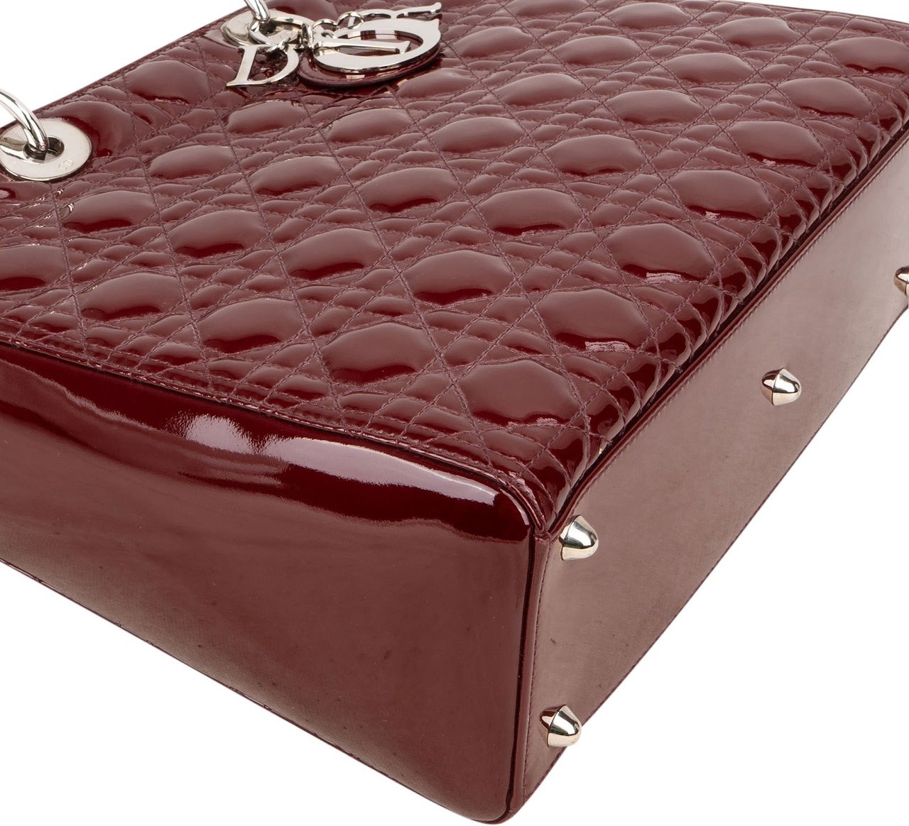 Dior Christian Dior Quilted Patent Leather Lady Dior Handbag Maroon