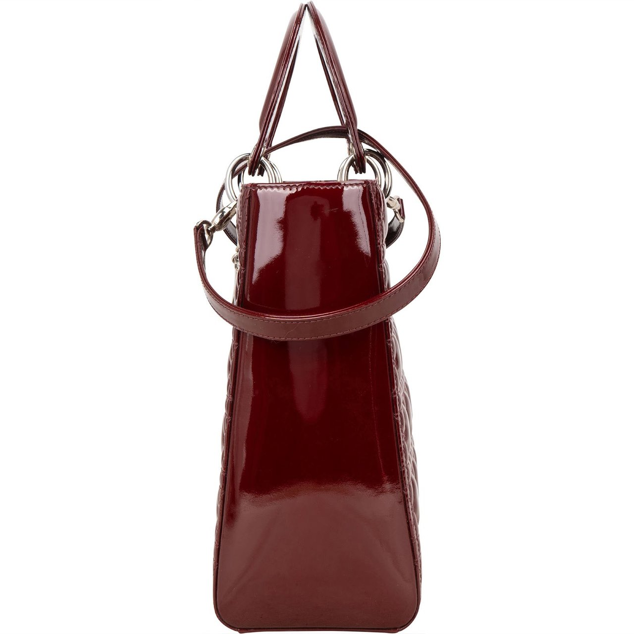 Dior Christian Dior Quilted Patent Leather Lady Dior Handbag Maroon