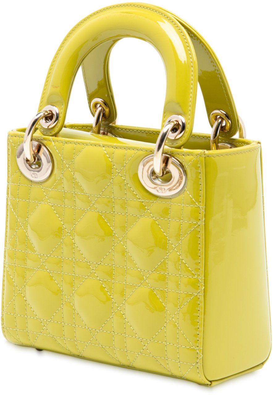 Dior Mini Patent Cannage Lady Dior Geel