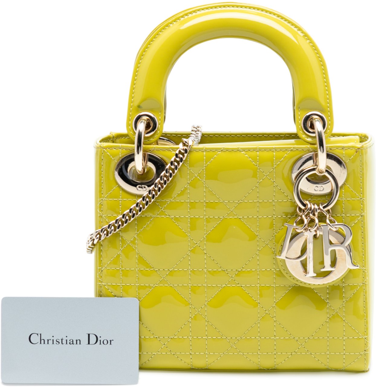 Dior Mini Patent Cannage Lady Dior Geel