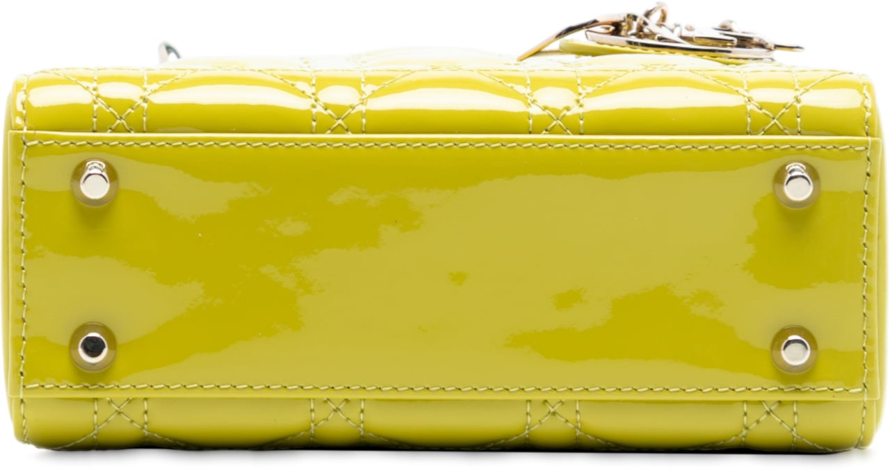 Dior Mini Patent Cannage Lady Dior Geel