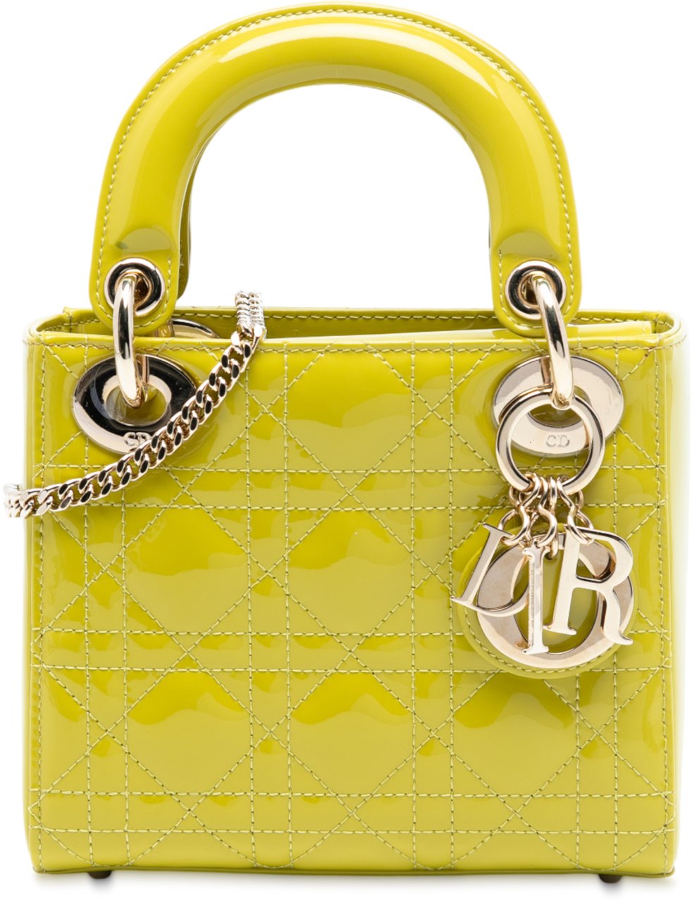 Dior Mini Patent Cannage Lady Dior Geel